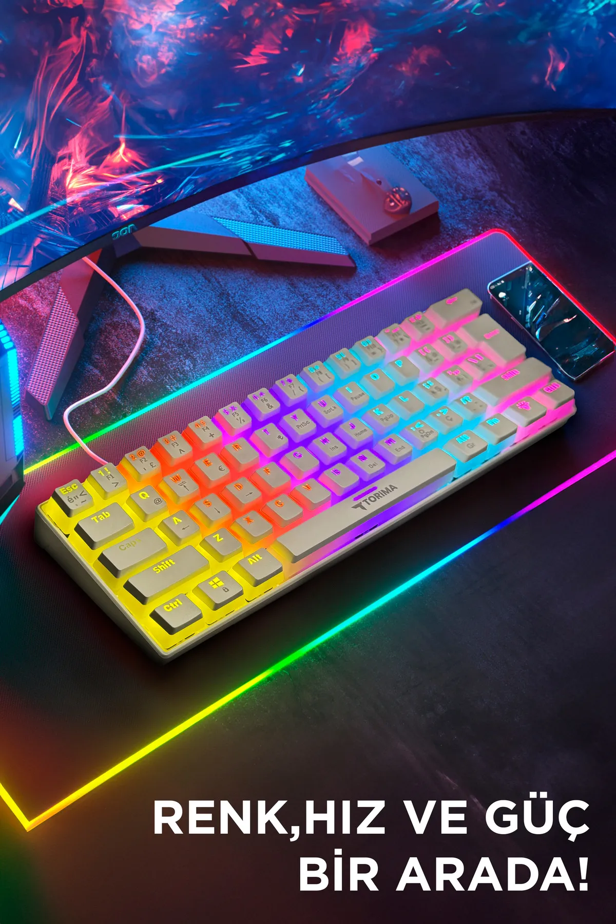 Torima Tk-04 Beyaz Mekanik Blue Switch Rgb Işıklı Kablolu Q Klavye