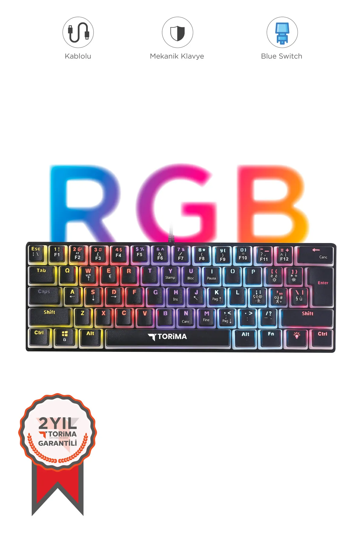 Torima Tk-04 Siyah Mekanik Blue Switch Rgb Işıklı Kablolu Q Klavye