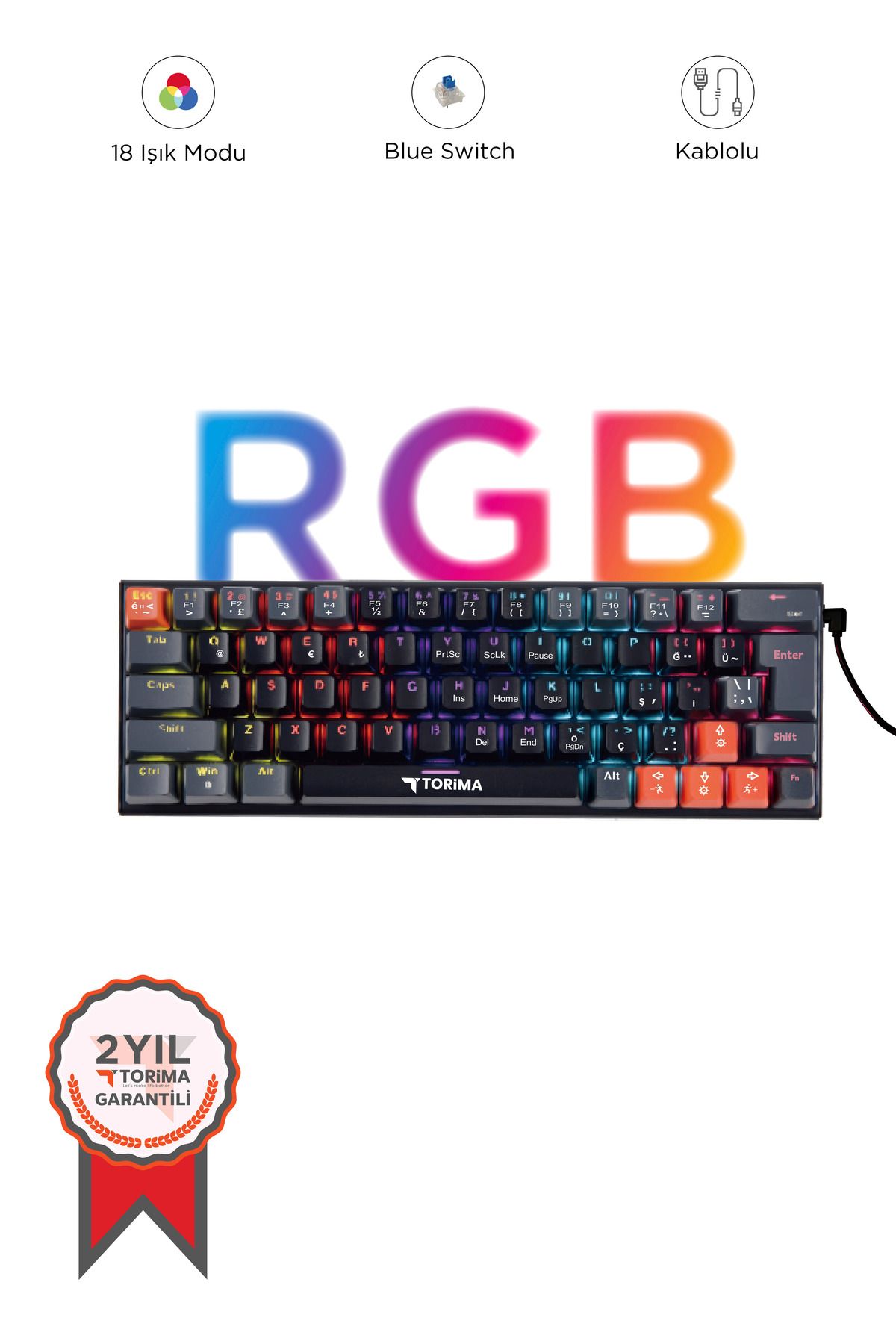 Torima Tk-06 Siyah Mekanik Blue Switch Rgb Işıklı Kablolu Q Klavye