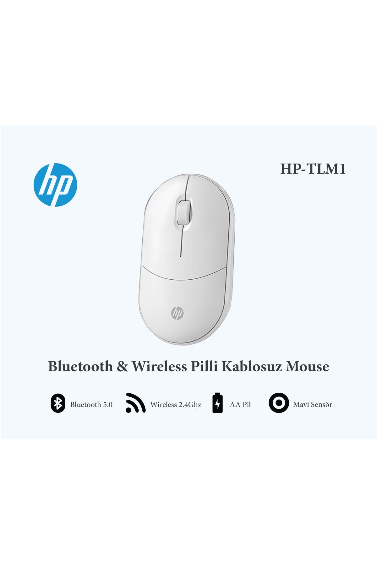 HP Tlm1 2,4ghz Wireless Bluetooth Kablosuz Sessiz Mouse Beyaz Telefon Pc Tablet Tv Laptop Mac Uyumlu