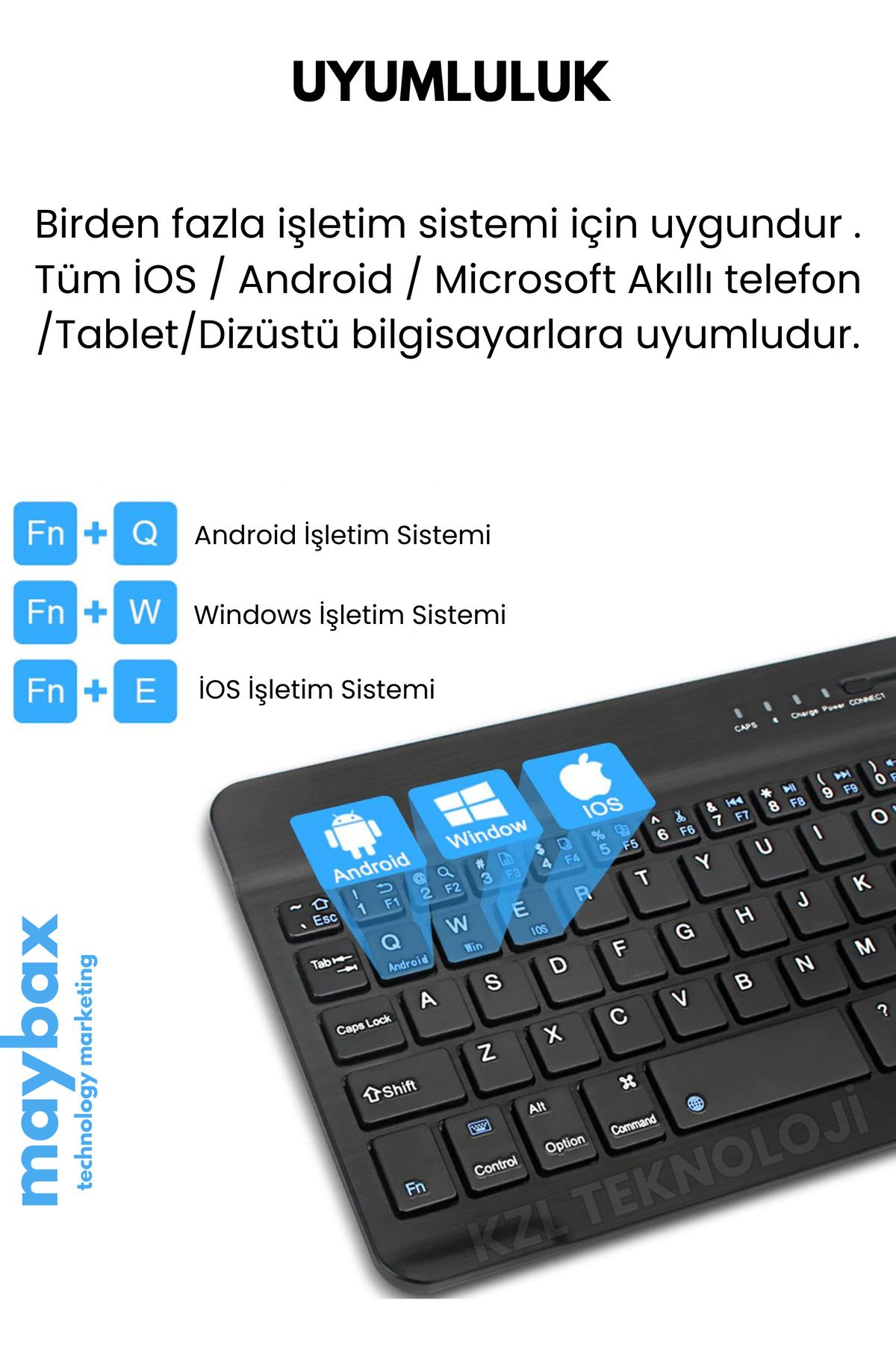 Maybax Tüm Cihazlara Uyumlu Akıllı Taşınabilir Şarjlı Kablosuz Bluetooth & Wireless  Klavye Mouse Seti