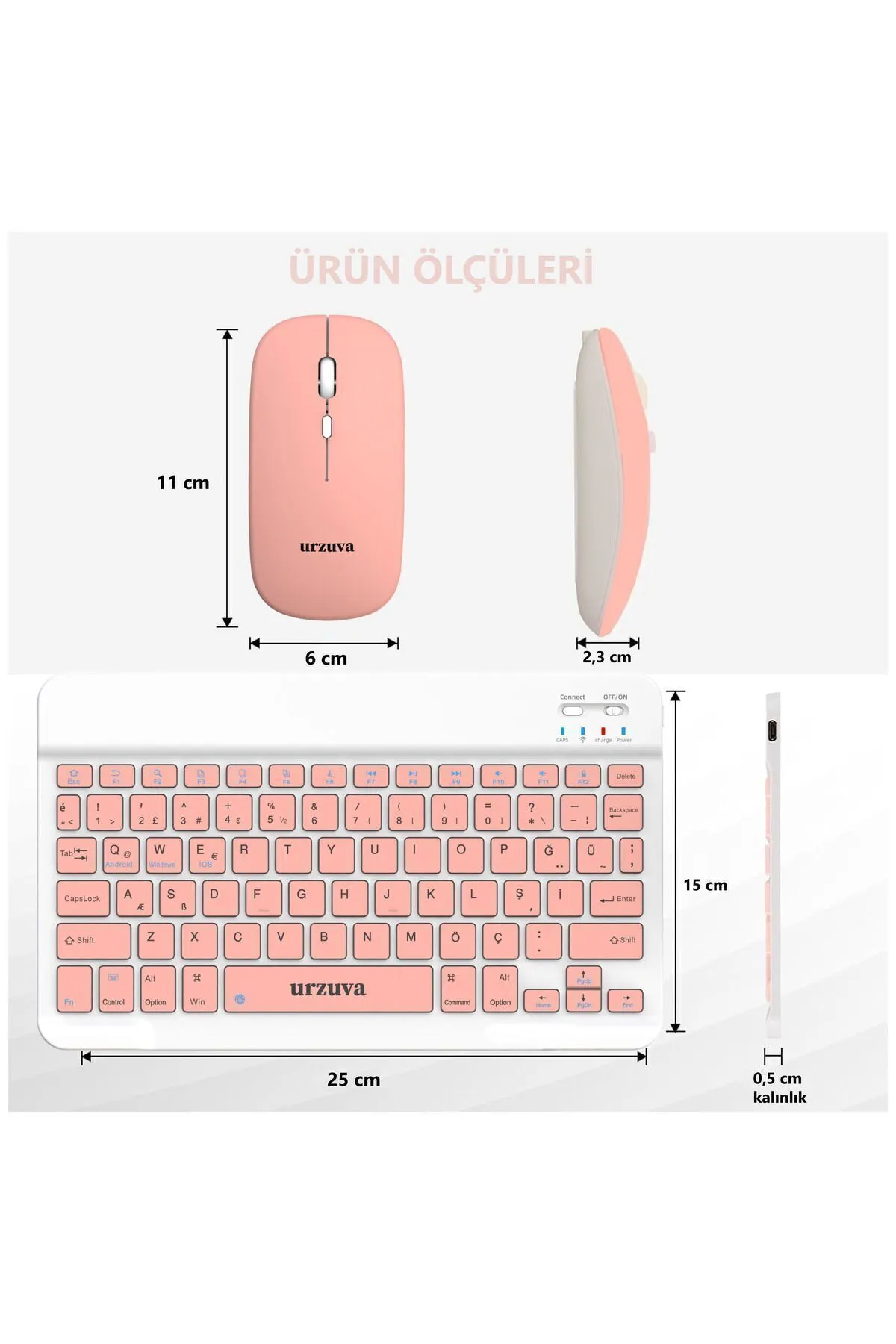 urzuva Tüm Cihazlara Uyumlu Şarj Edilebilir Bluetoothlu Kablosuz Klavye Mouse Set Mousepadli