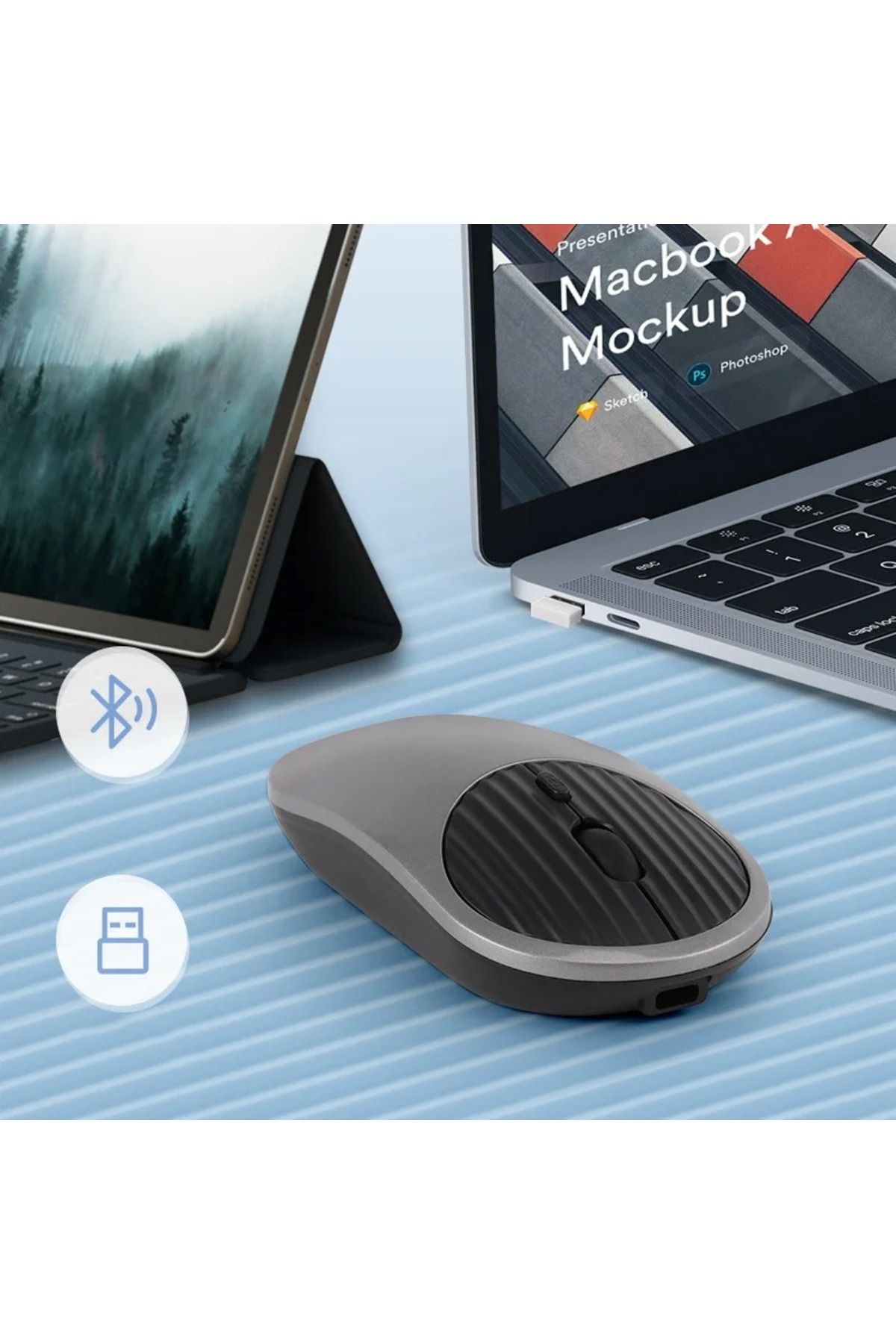 Alfa MEC Tüm Cihazlara Uyumlu Mouse Bluetooth Wireless Şarjlı Fare 2.4g Macbook Bilgisayar Telefon