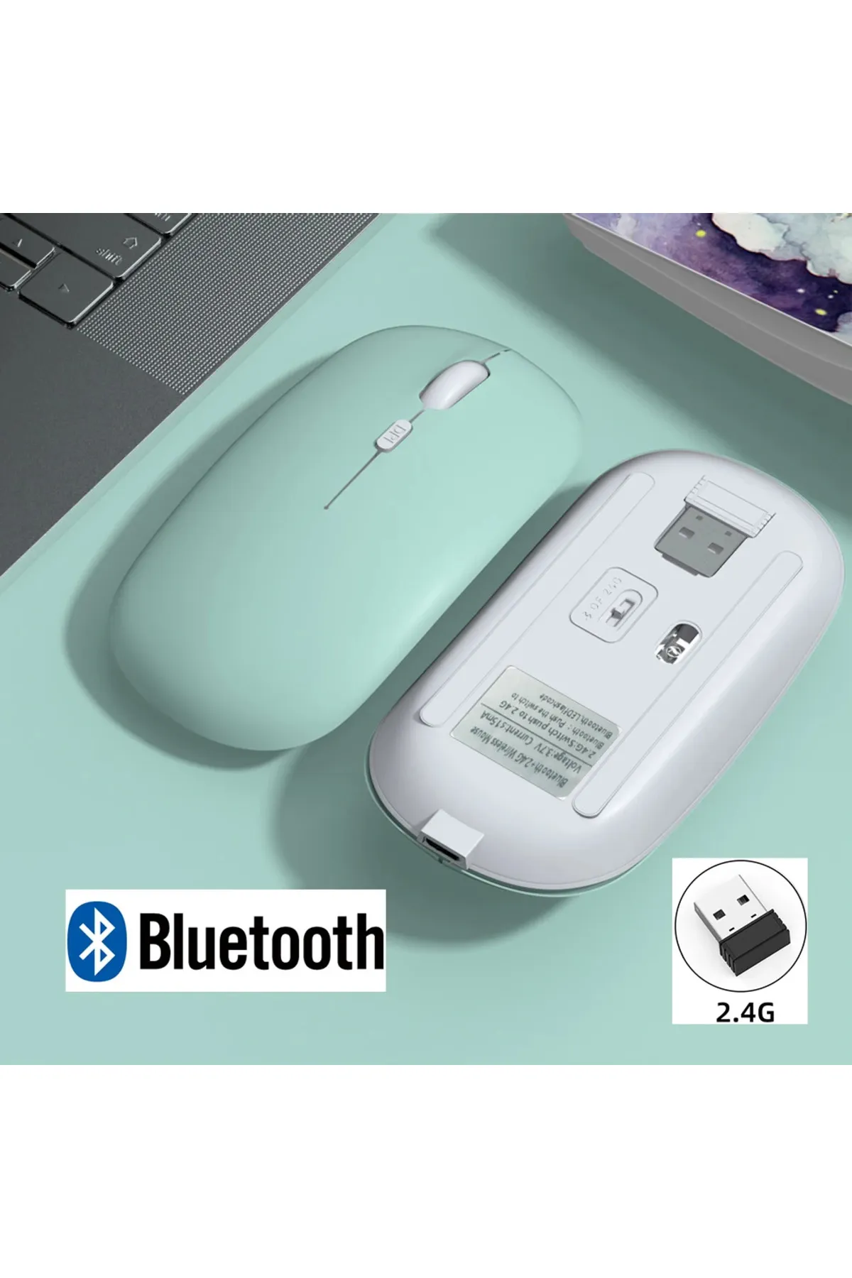 pukotech Tüm Cihazlarla Uyumlu Şarj Edilebilir Sessiz Mouse Bluetooth + 2.4Hz Wifi Kablosuz Mouse Fare