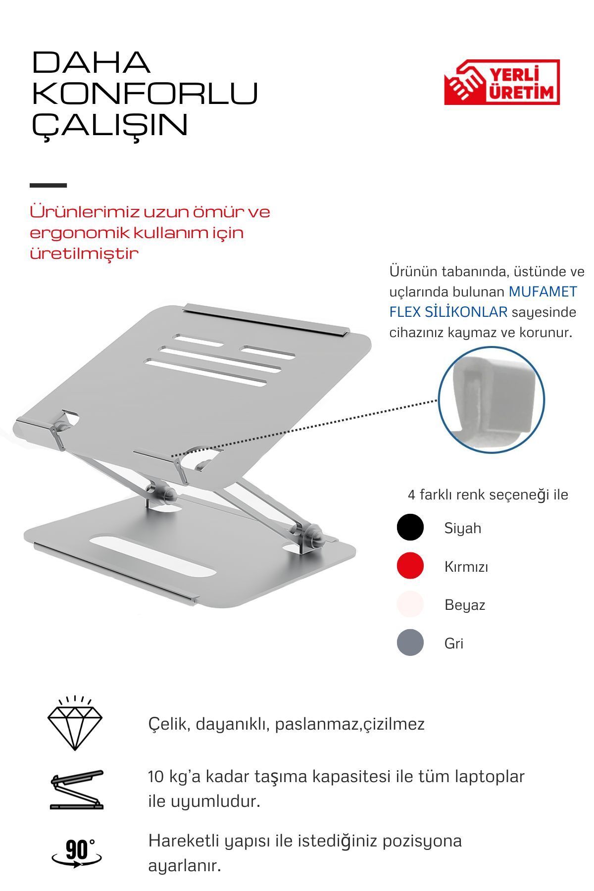 mufamet Tüm Modellerle Uyumlu Metal Kolay Ayarlanır Katlanabilir Ergonomik Gri Notebook Standı