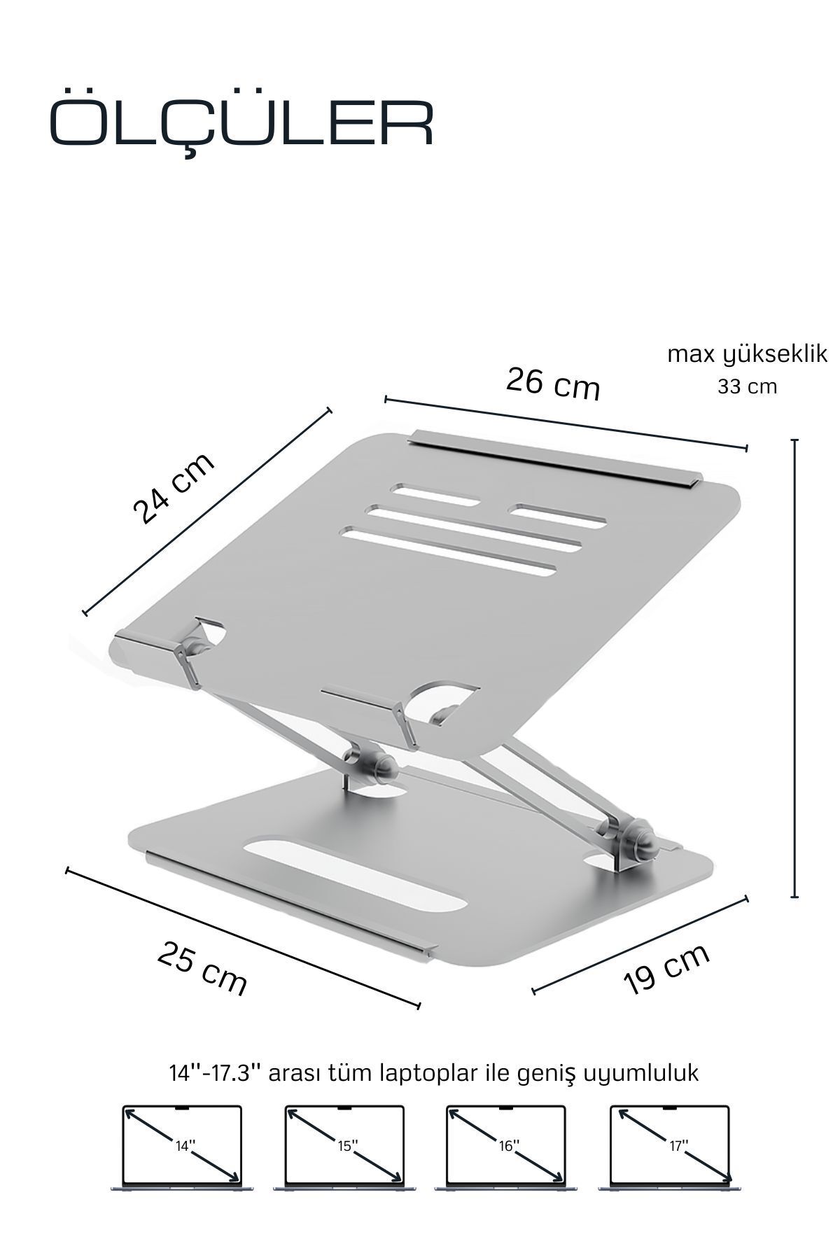 mufamet Tüm Modellerle Uyumlu Metal Kolay Ayarlanır Katlanabilir Ergonomik Gri Notebook Standı