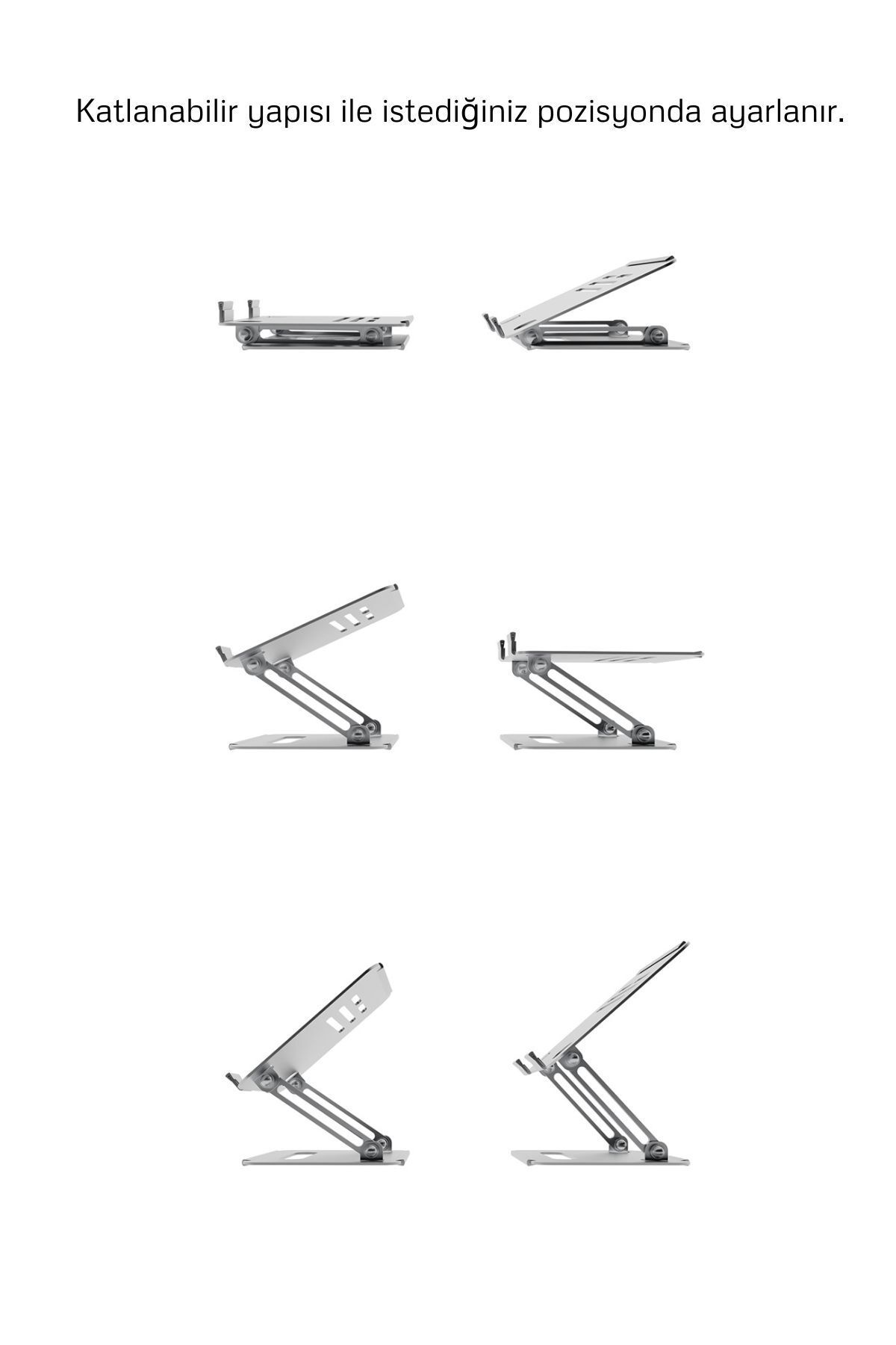 mufamet Tüm Modellerle Uyumlu Metal Kolay Ayarlanır Katlanabilir Ergonomik Gri Notebook Standı