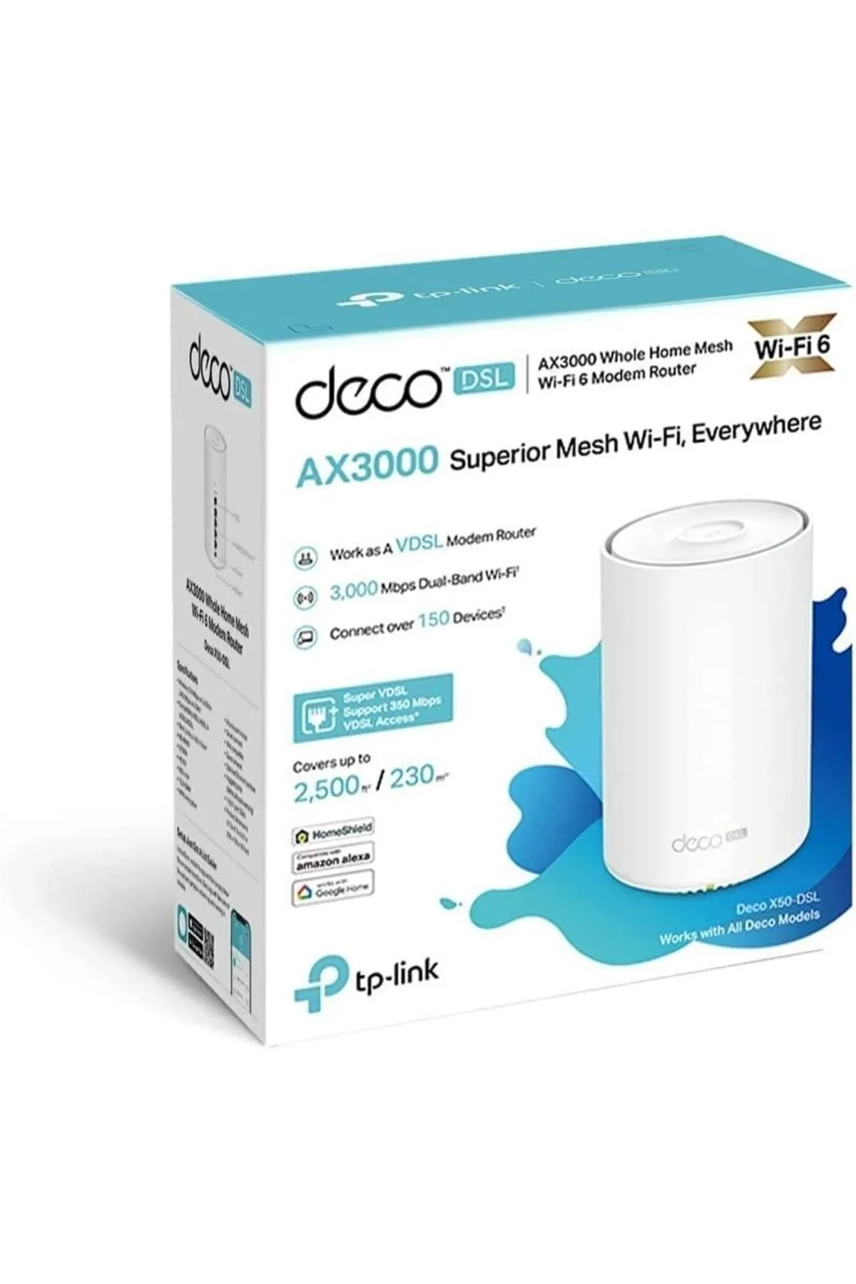 TP-Link Tp- Deco X50-Dsl(1-Pack), Ax3000 Dual-Band Tüm Ev Mesh Wi-Fi 6 Fiber Destekli Adsl/Vdsl Modem Raoute