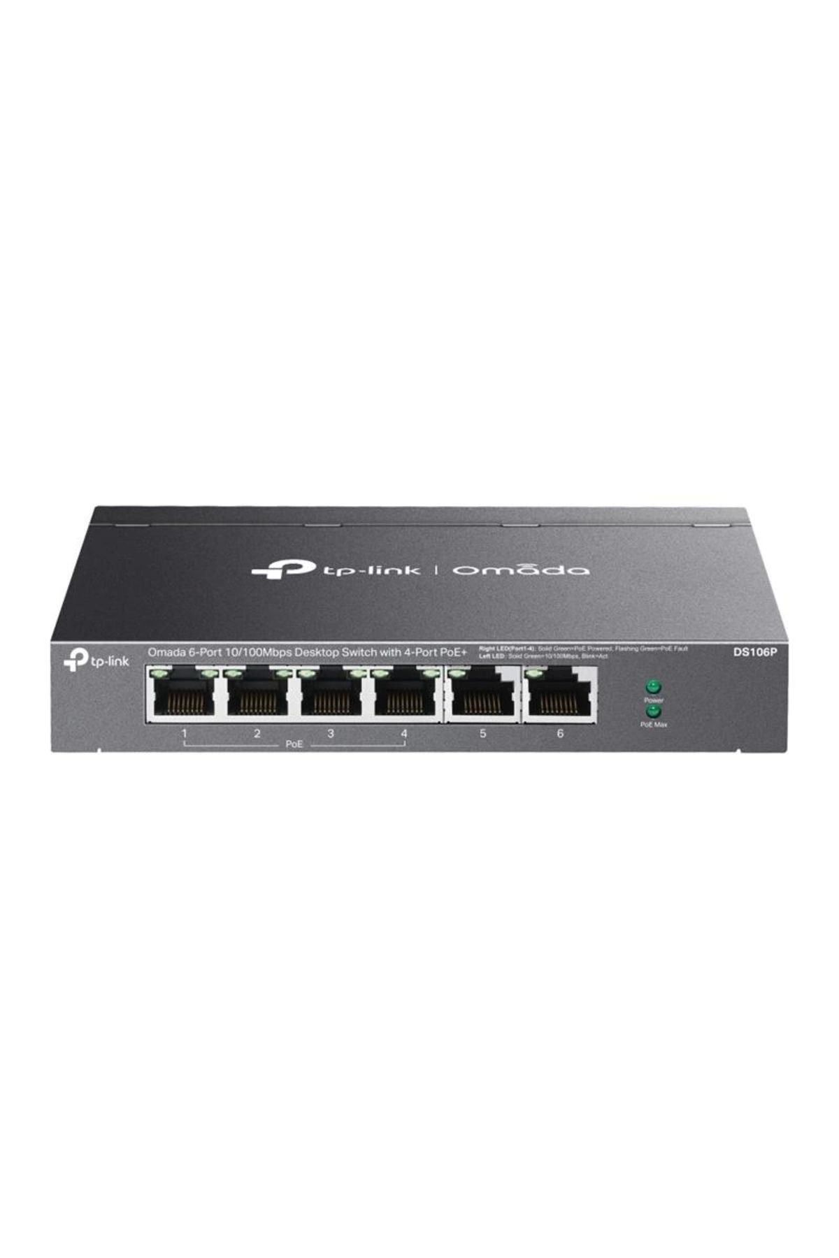 TP-Link Tp-lınk Omada Ds106p 4 Port 10/100 2 Port 10/100 Uplınk 67w 250 Metre Poe Mesafe Metal Kasa Swıtch