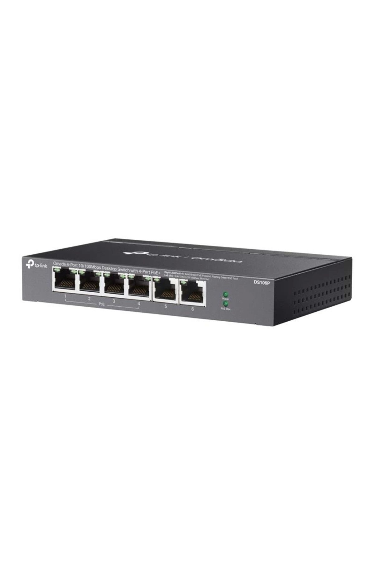 TP-Link Tp-lınk Omada Ds106p 4 Port 10/100 2 Port 10/100 Uplınk 67w 250 Metre Poe Mesafe Metal Kasa Swıtch