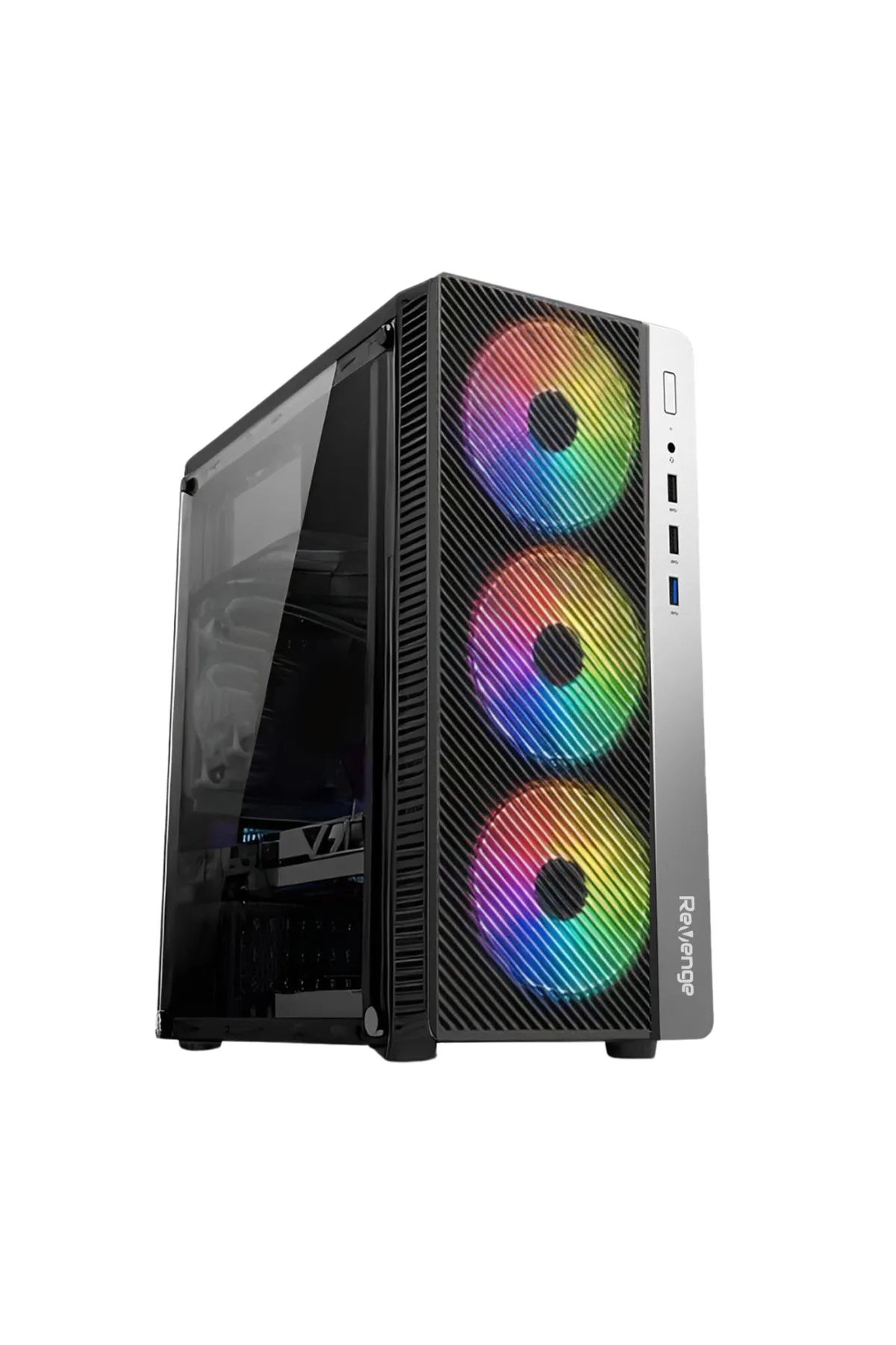 Revenge Triple Deluxe 3 Dahili Rainbow Fanlı Akrilik Şeffaf Cam Panel ATX Boş Bilgisayar Kasası