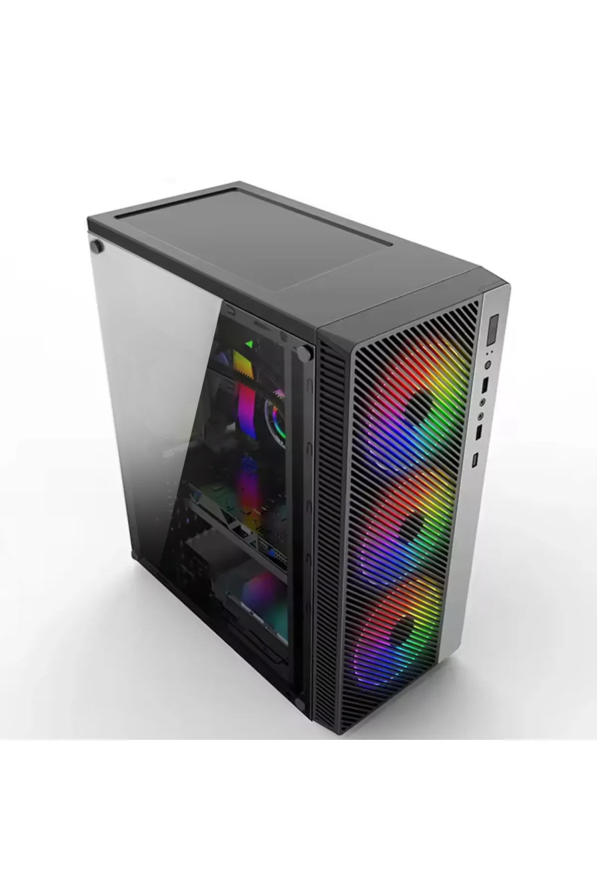 Revenge Triple Deluxe 3 Dahili Rainbow Fanlı Akrilik Şeffaf Cam Panel ATX Boş Bilgisayar Kasası