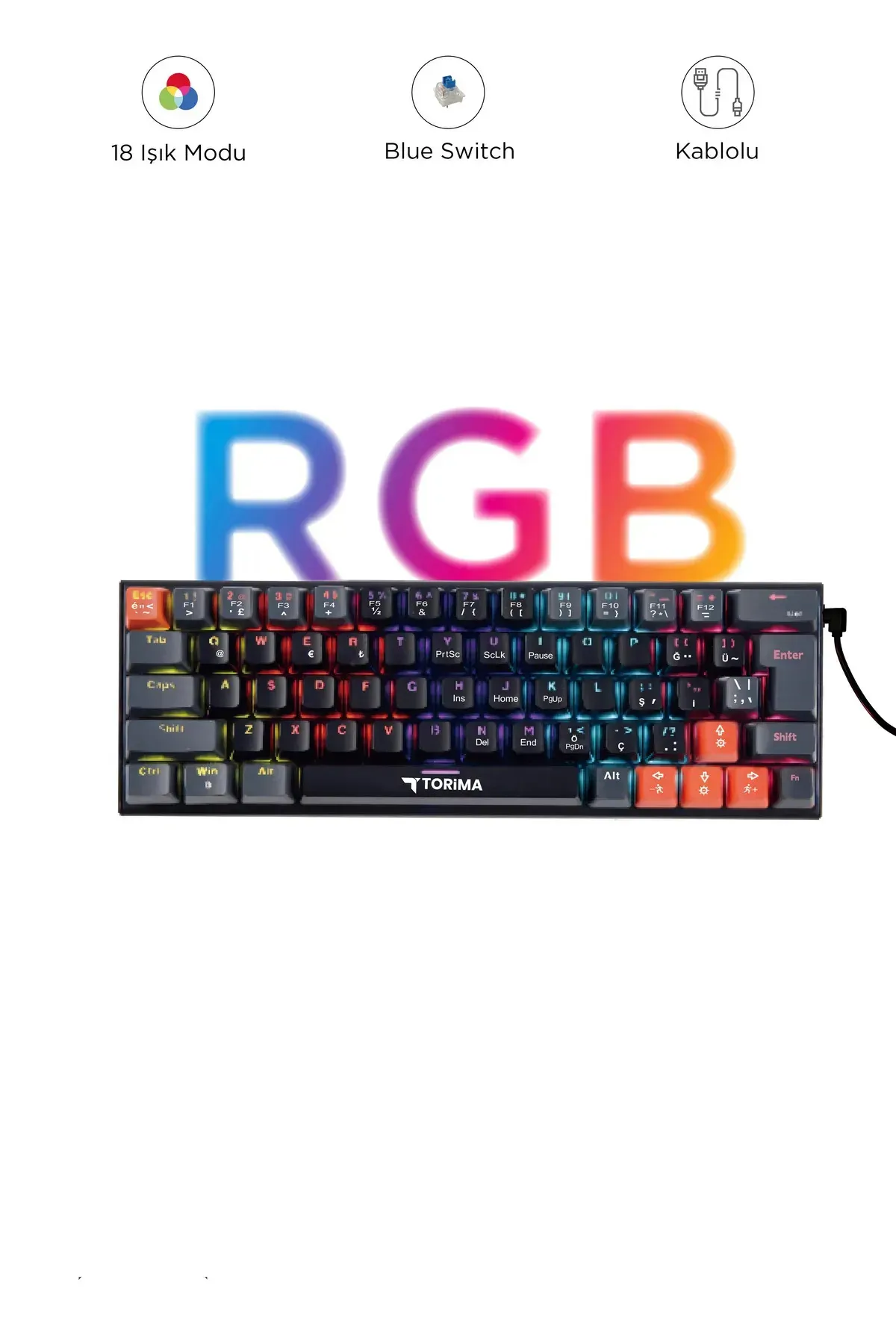 SNEXPRES Trol Blue Switch Mini Rgb Oyun Klavyesi Gaming Mekanik 62 Tuşlu 18 Rgb Led Usb Tip-c Kablosu Beyaz38