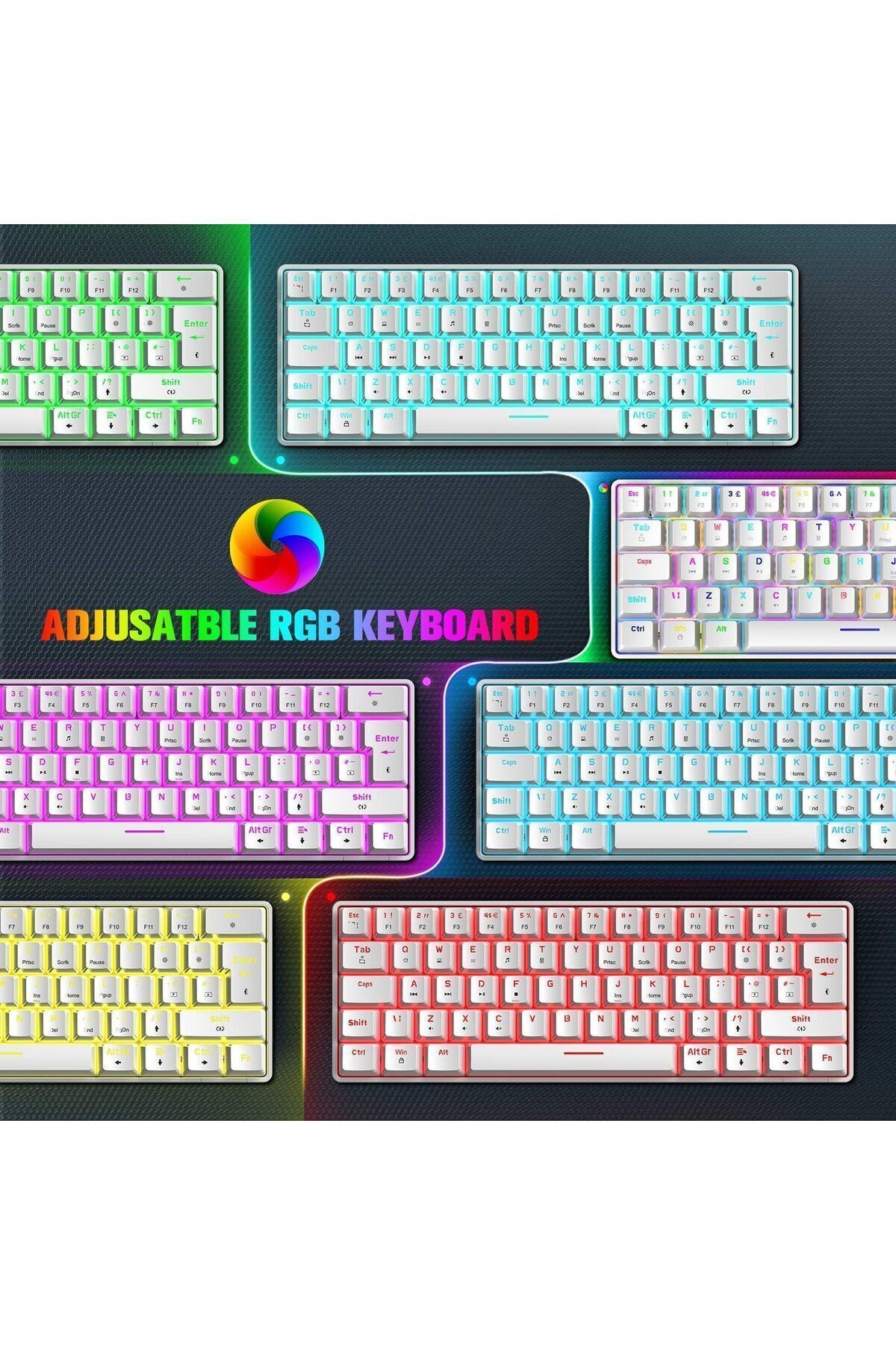 VOOKA Trol Blue Switch Mini Rgb Oyun Klavyesi Gaming Mekanik 62 Tuşlu 18 Rgb Led Usb Tip-c Kablosu Beyaz