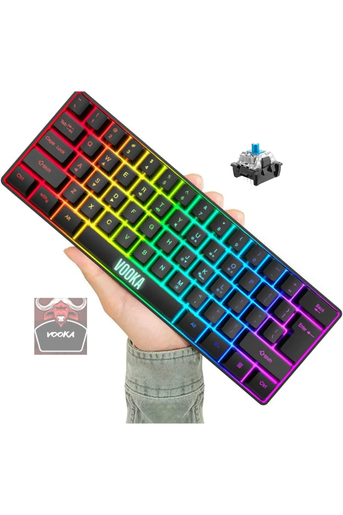 VOOKA Trol Blue Switch Mini Rgb Oyun Klavyesi Gaming Mekanik 62 Tuşlu 18 Rgb Led Usb Type-c Kablo