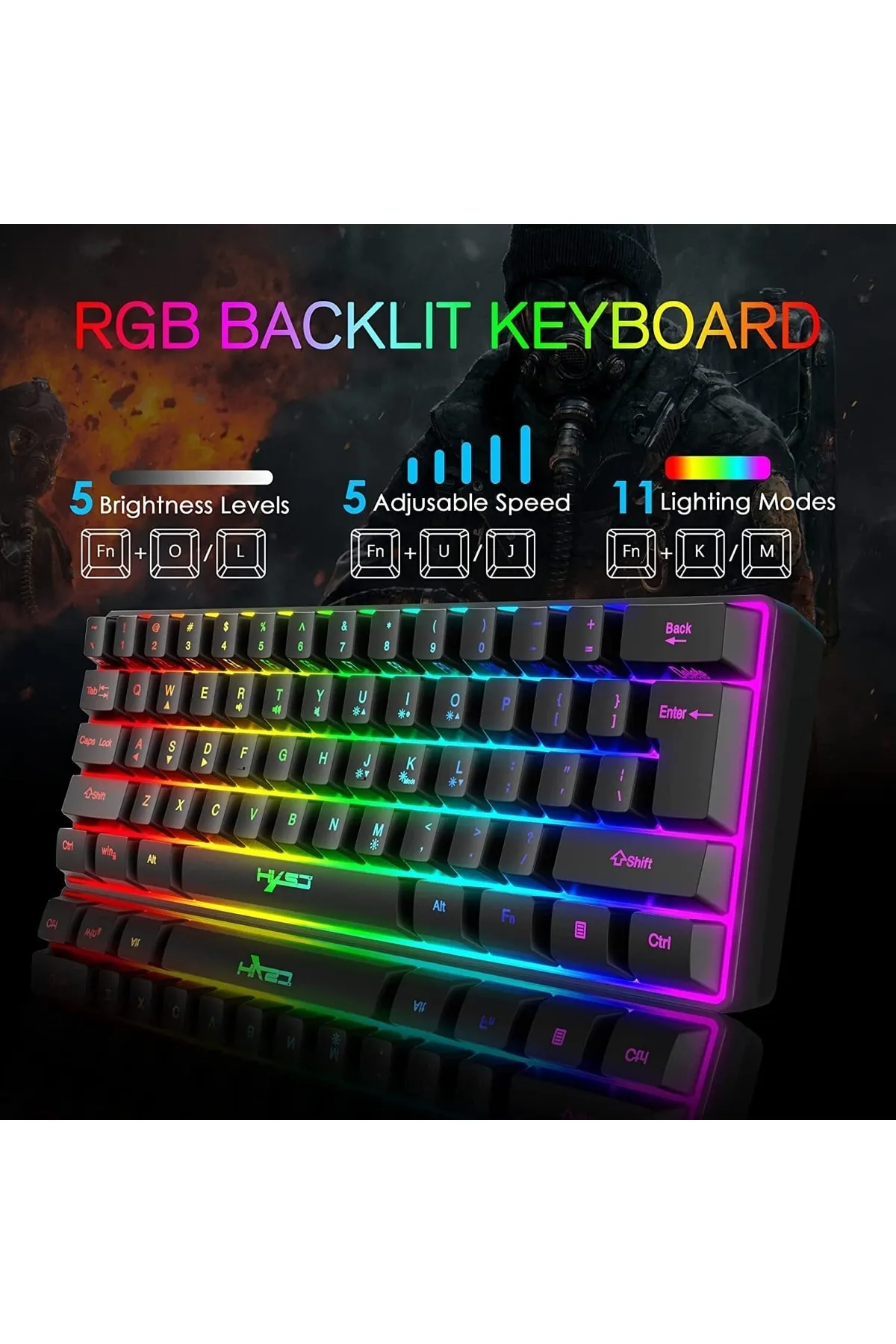 VOOKA Trol Blue Switch Mini Rgb Oyun Klavyesi Gaming Mekanik 62 Tuşlu 18 Rgb Led Usb Type-c Kablo