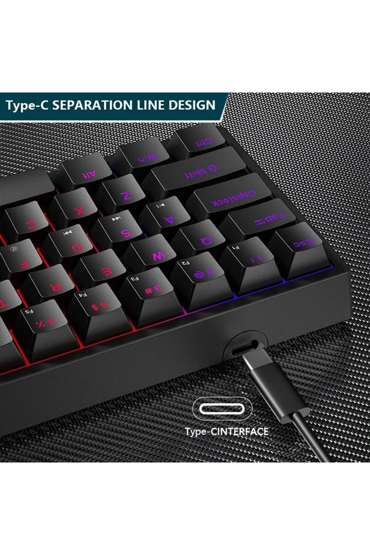 VOOKA Trol Blue Switch Mini Rgb Oyun Klavyesi Gaming Mekanik 62 Tuşlu 18 Rgb Led Usb Type-c Kablo