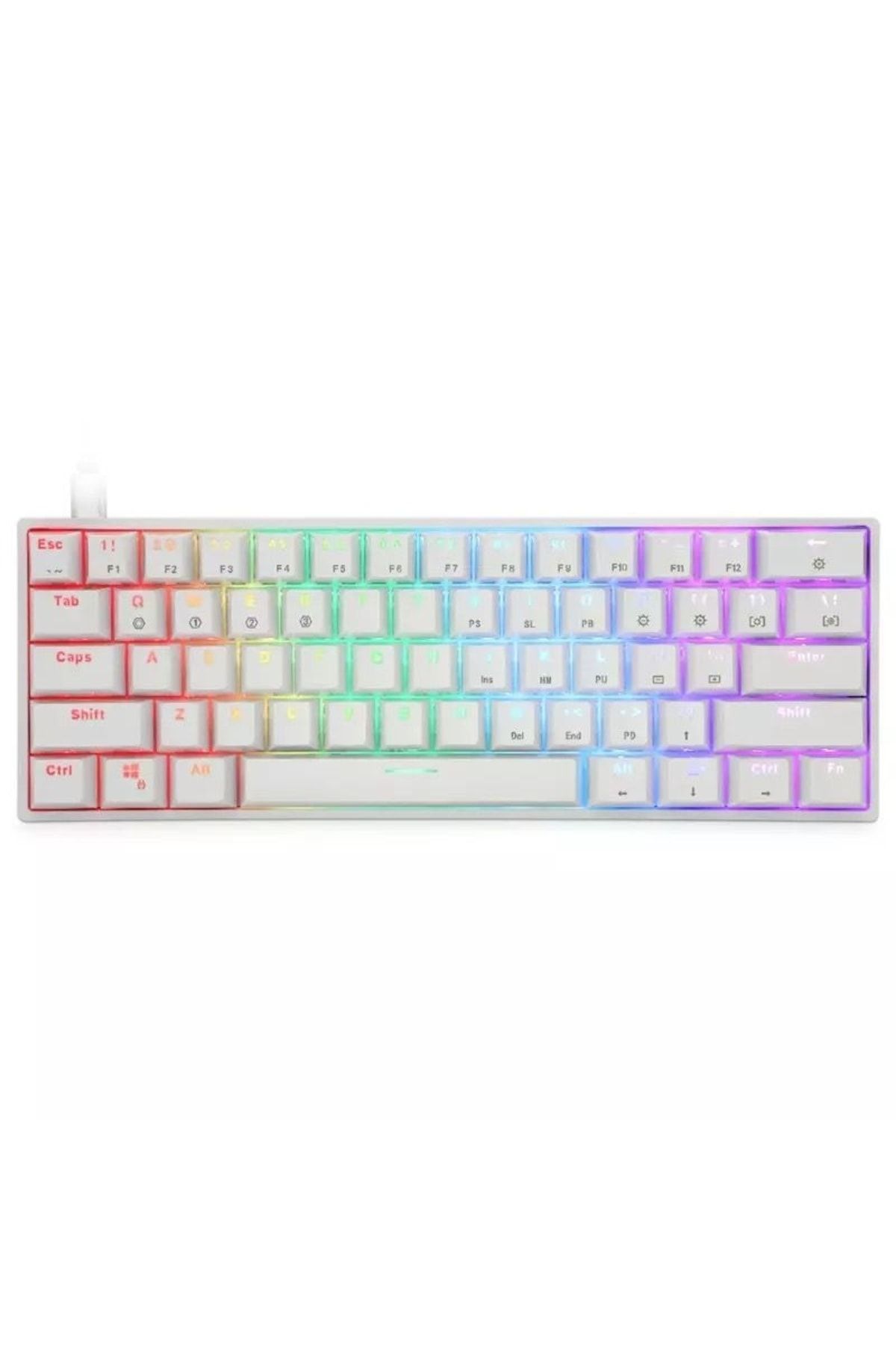 fortrek Trol Blue Switch Rgb Oyun Klavyesi Gaming Mekanik 62tuş 18 Rgb Led Usb Tip-c Beyaz Kablolu