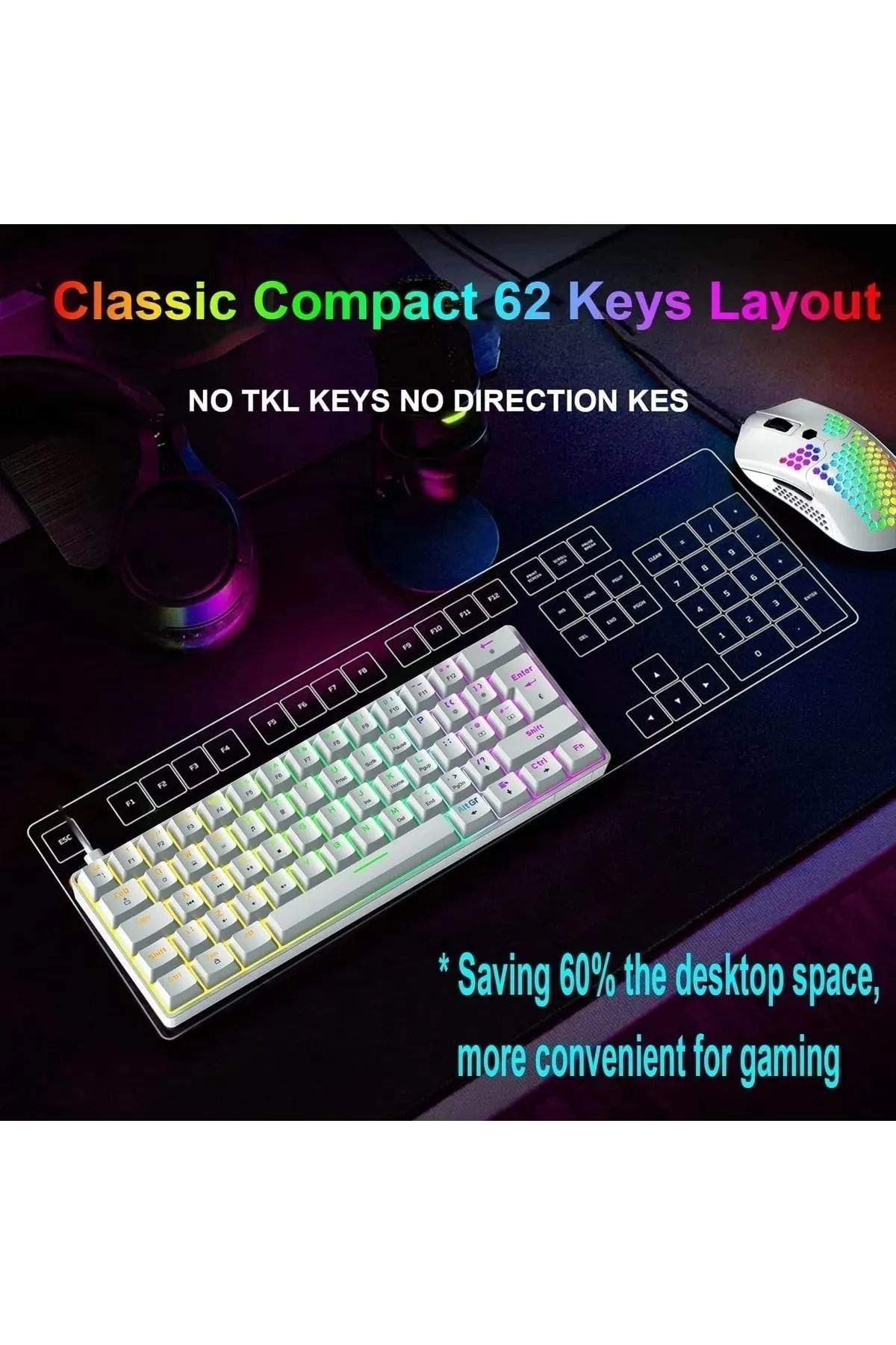 DOUBLESHOCK Trol Red Switch Mini Rgb Oyun Klavyesi Gaming Mekanik 62 Tuşlu 18 Rgb Led Usb Gaming Keyboard 2023