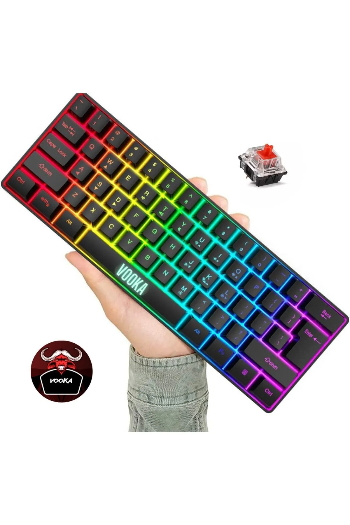 VOOKA Trol Red Switch Mini Rgb Oyun Klavyesi Gaming Mekanik 62 Tuşlu 18 Rgb Led Usb Type-c Kablo