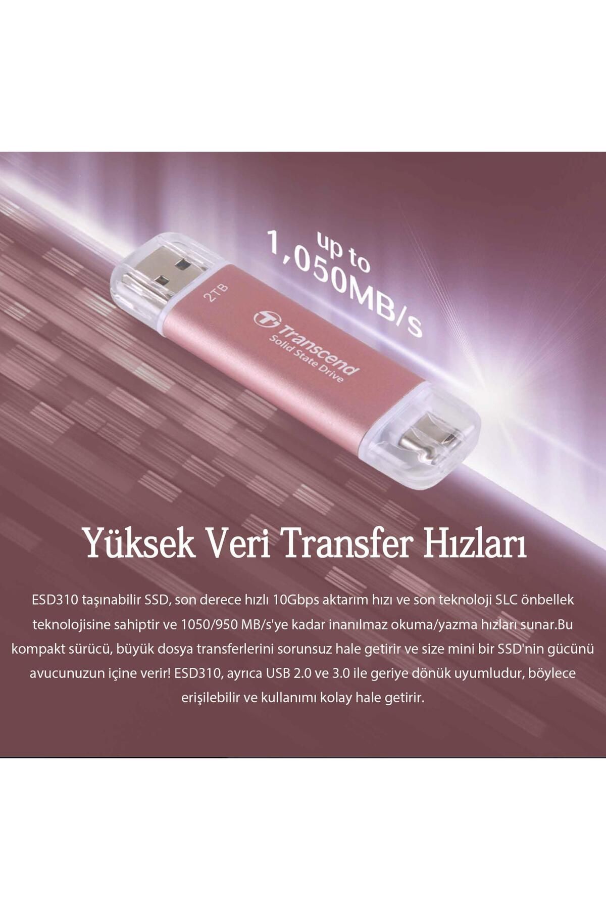 Transcend TS1TESD310P 1TB USB/Type-C 10Gbps Taşınabilir Harici SSD - Pembe