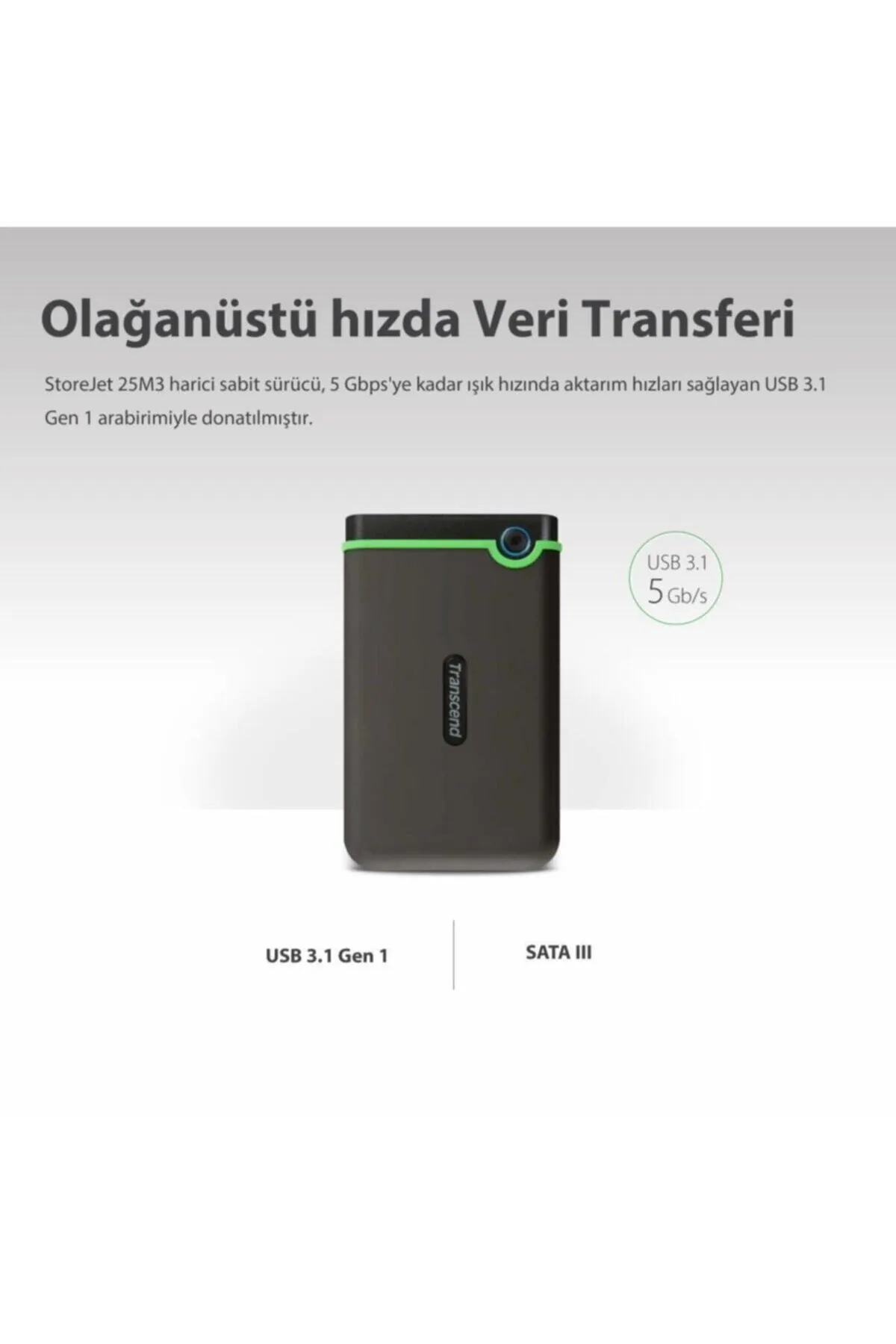 Transcend Ts1tsj25m3g 1tb 2.5" Usb 3.1 Storejet M3 Antişok Slim Taşınabilir Disk