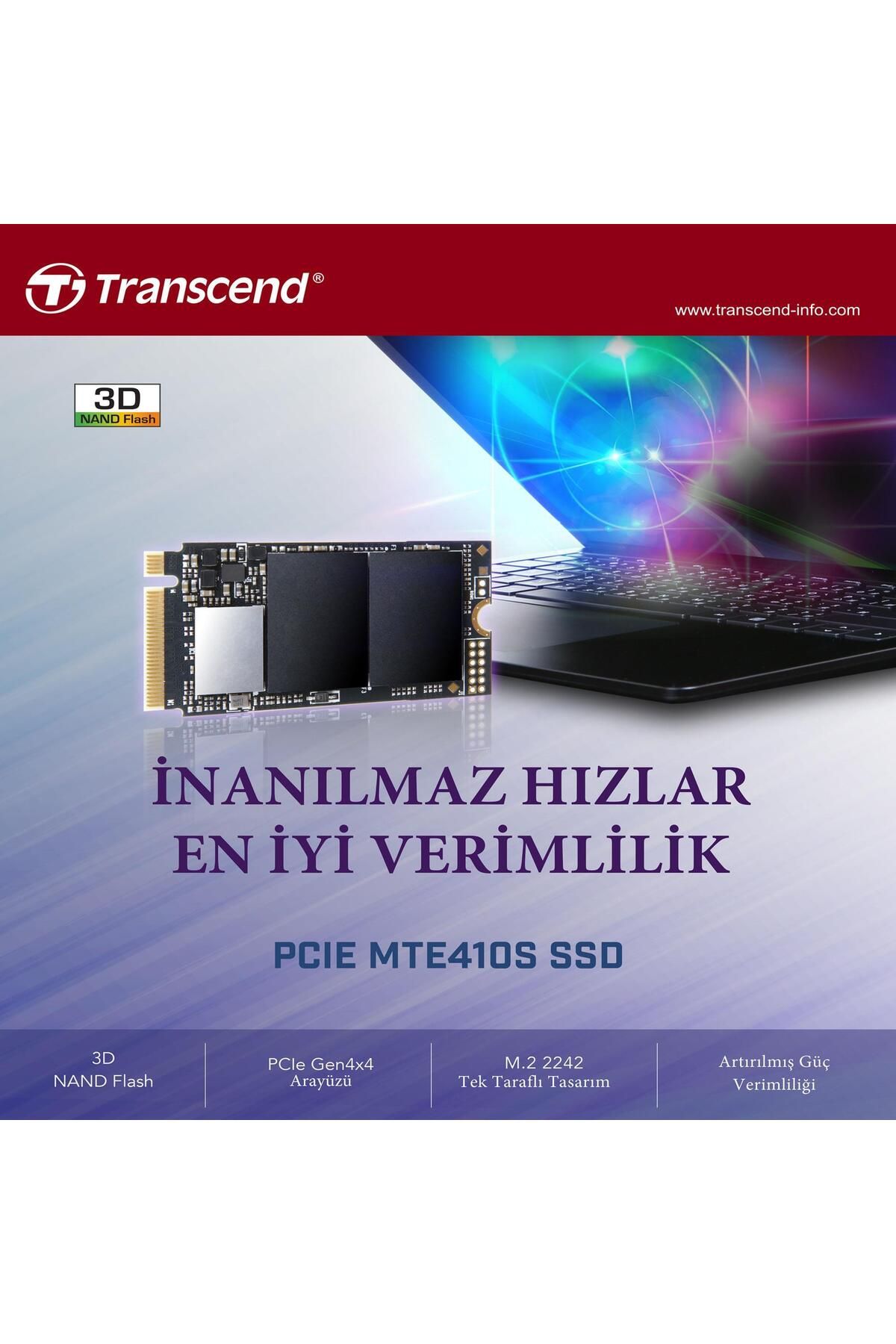 Transcend TS2TMTE410S 2TB Gen4x4 3D TLC DRAM-less 22x42 M.2 NVMe SSD