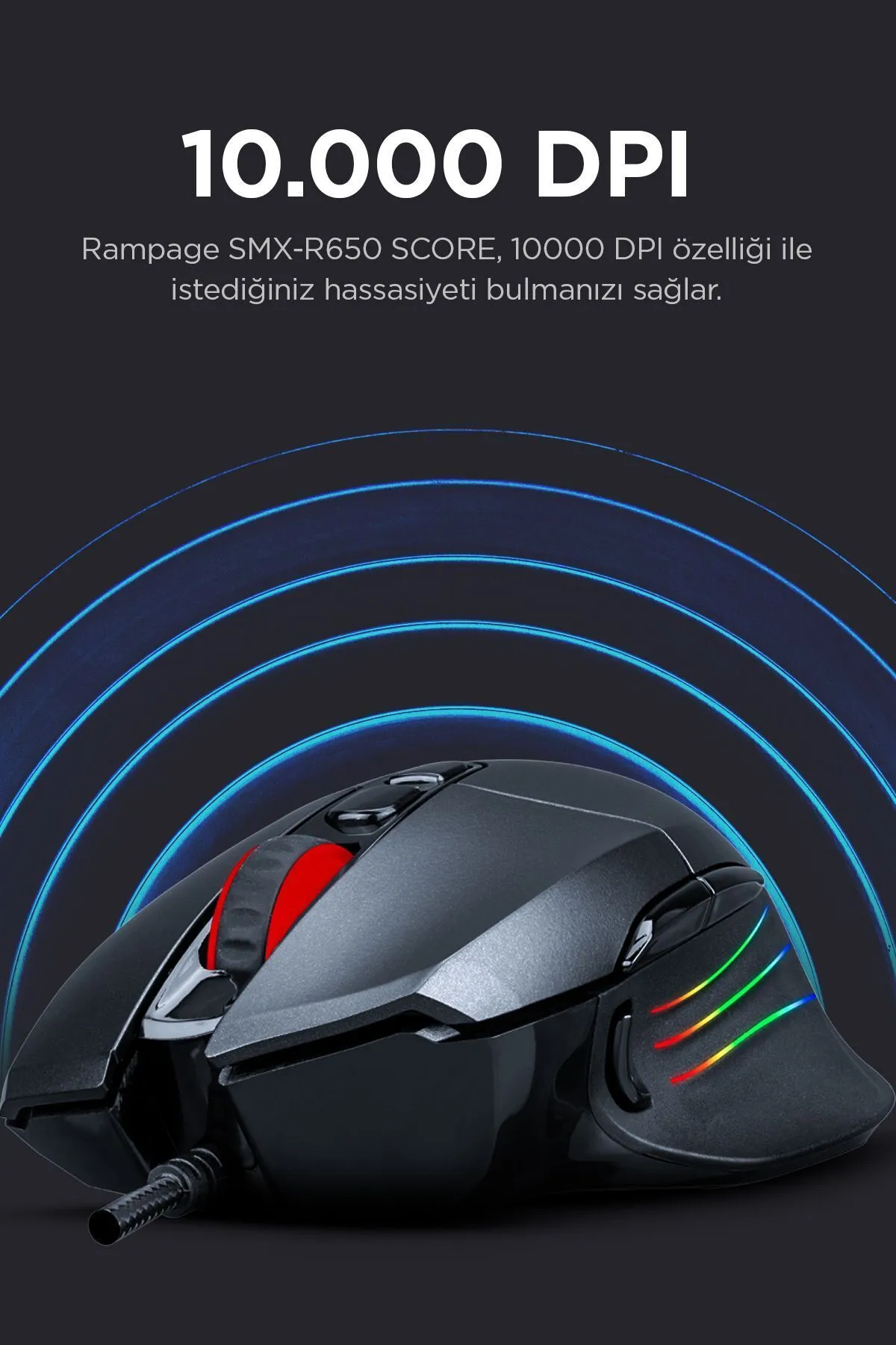 Rampage Tsrmx SCORE Usb Siyah 10000 Dpi RGB Gaming Oyuncu Mouse Star Collection 997516