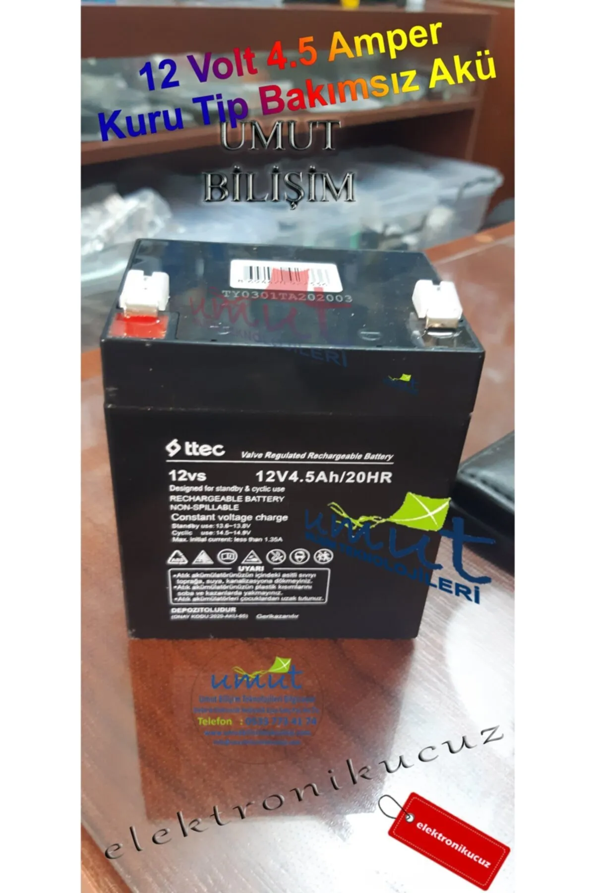 ELECTRONİC CHEAP Ttec 12v Volt 4,5ah Amper Bakımsız Kuru Akü Üretim Yılı 20