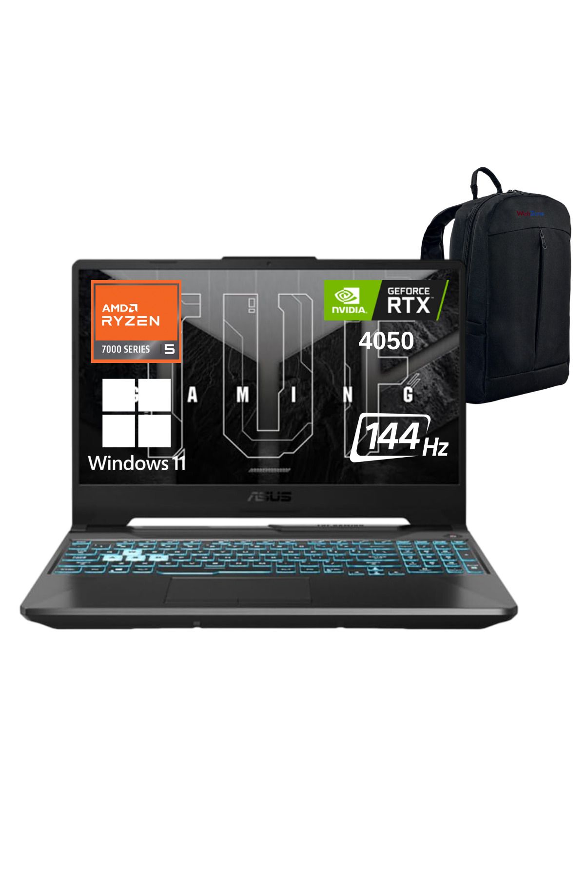 Asus TUF A15 HN049W R5 7535HS 8GB 512GB SSD RTX2050 15.6" FHD 144Hz W11 - Webzone Çanta WZ01