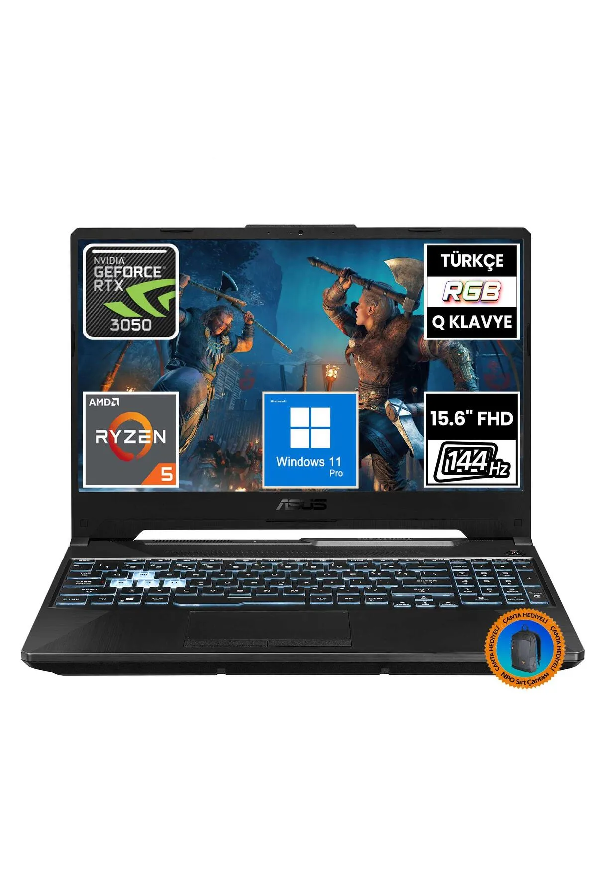 Asus TUF Gaming A15 FA506NC-HN050A15 Ryzen5 7535HS 16GB 512SSD RTX3050 15.6" FullHD W11P Taşınabilir