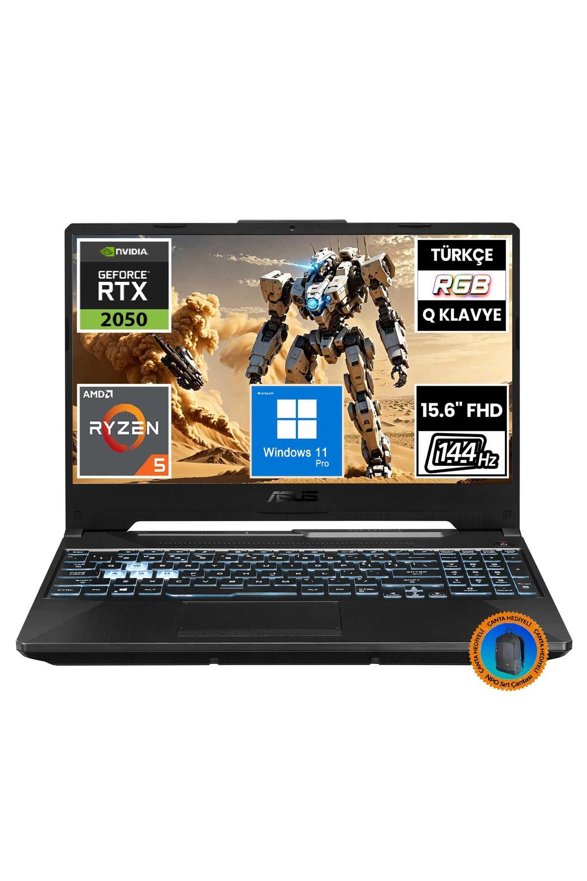 Asus TUF Gaming A15 FA506NF-HN050A20 Ryzen5 7535HS 8GB 512SSD RTX2050 15.6" FullHD W11P Taşınabilir