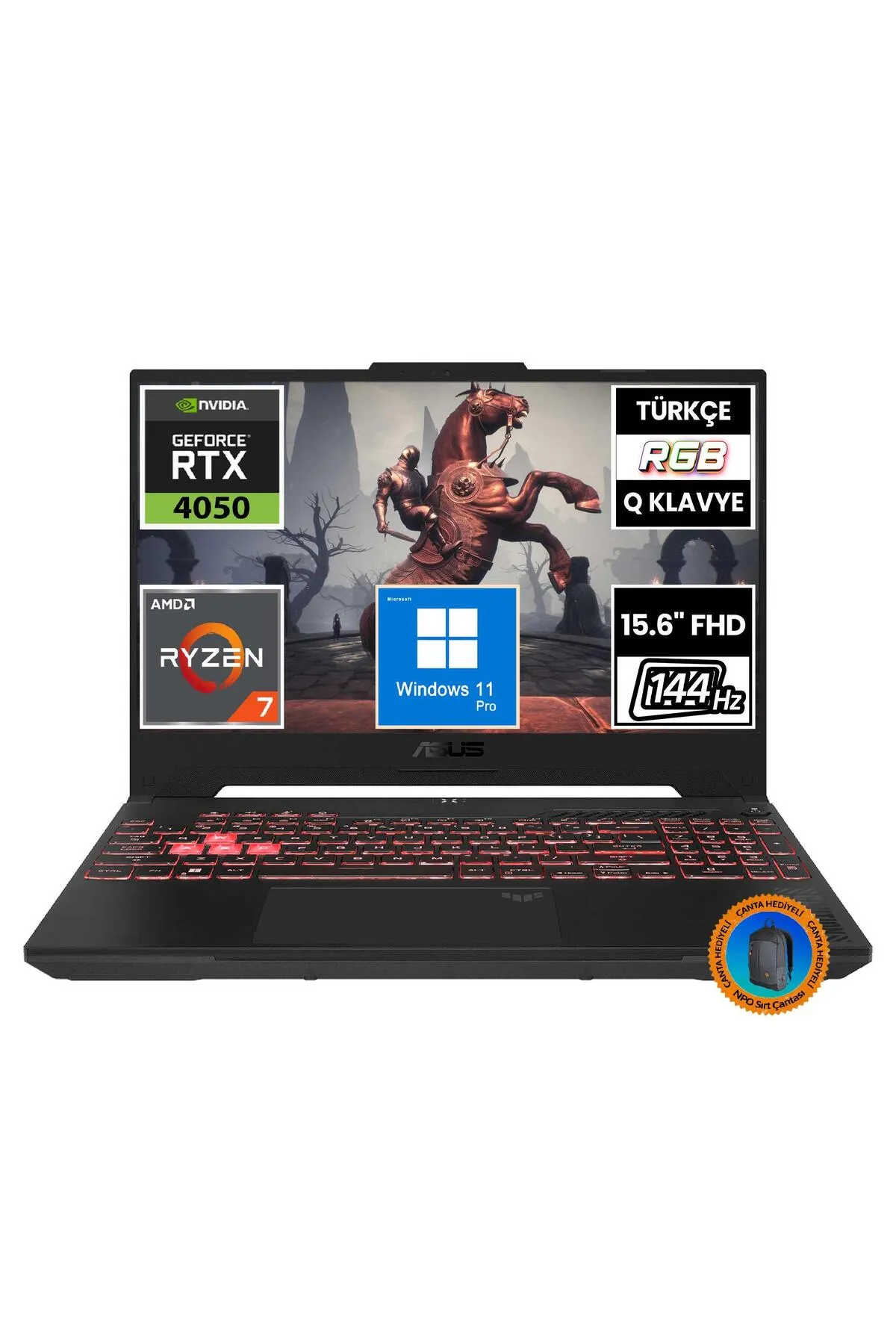 Asus TUF Gaming A15 FA507NU-LP030A14 Ryzen7 7735HS 16GB 1TBSSD RTX4050 15.6" FullHD W11P Taşınabilir