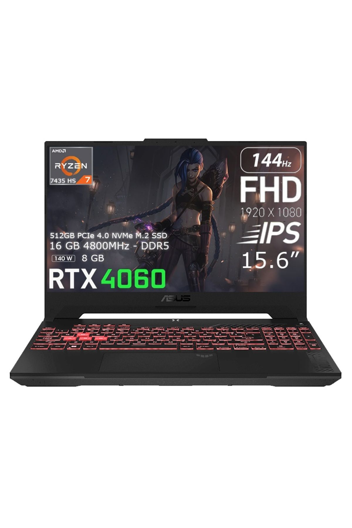 Asus TUF Gaming A15 FA507NVR-LP147 AMD R7 7435HS 16GB 512GB SSD RTX 4060 (140W) 15.6" 144Hz IPS FHD Fdos