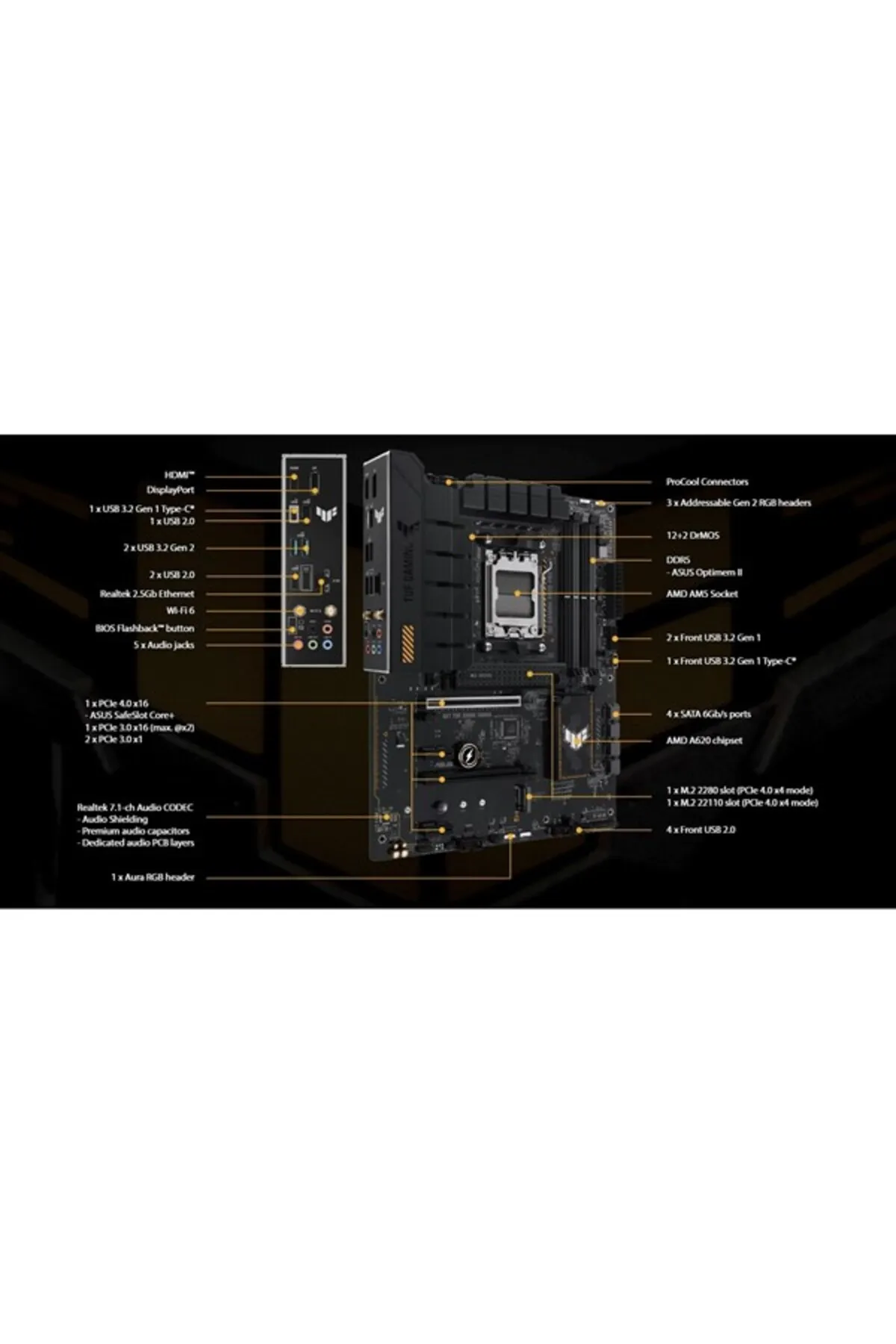 Asus TUF GAMING A620-PRO WIFI-6 DDR5 HDMI-DP PCIE 4.0 AM5 ATX