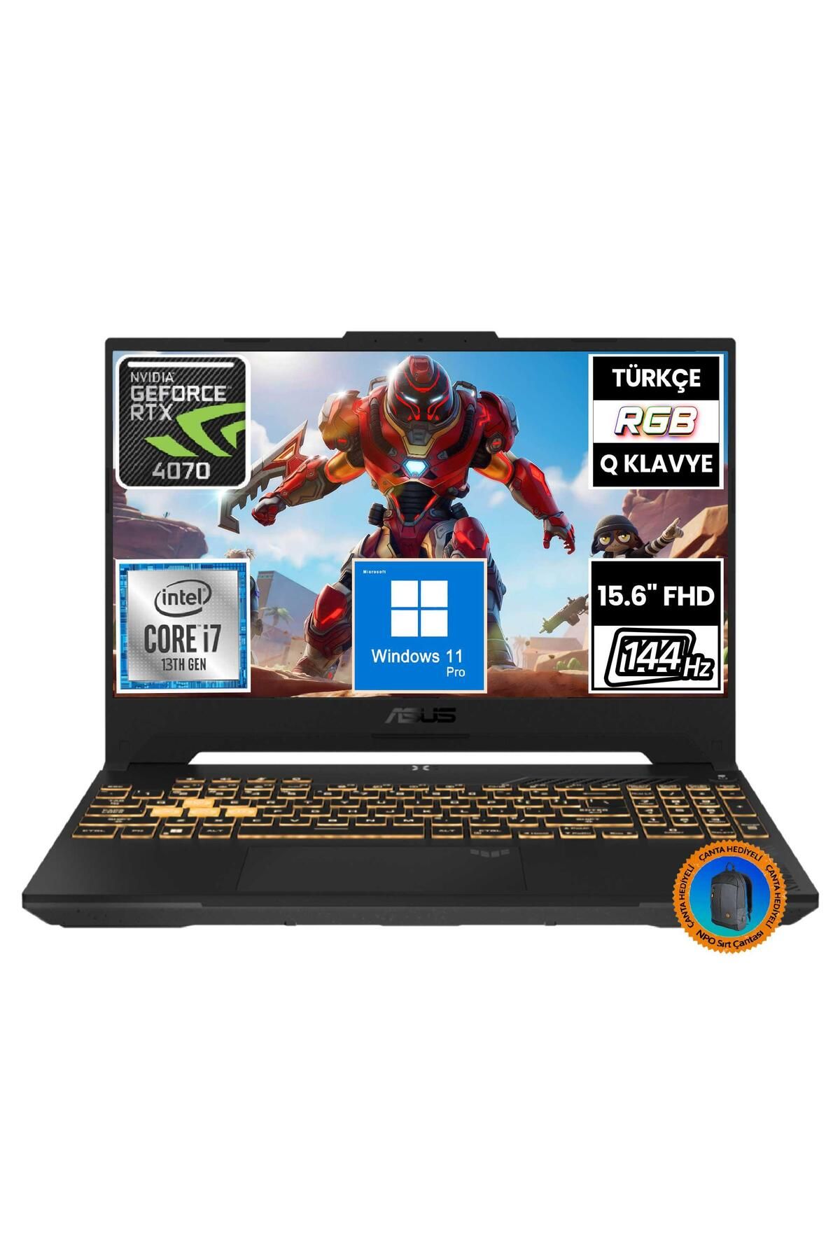 Asus TUF Gaming F15 FX507VI-LP096A9 i7-13620H 16GB 512SSD RTX4070 15.6" FullHD W11P Taşınabilir Bilg