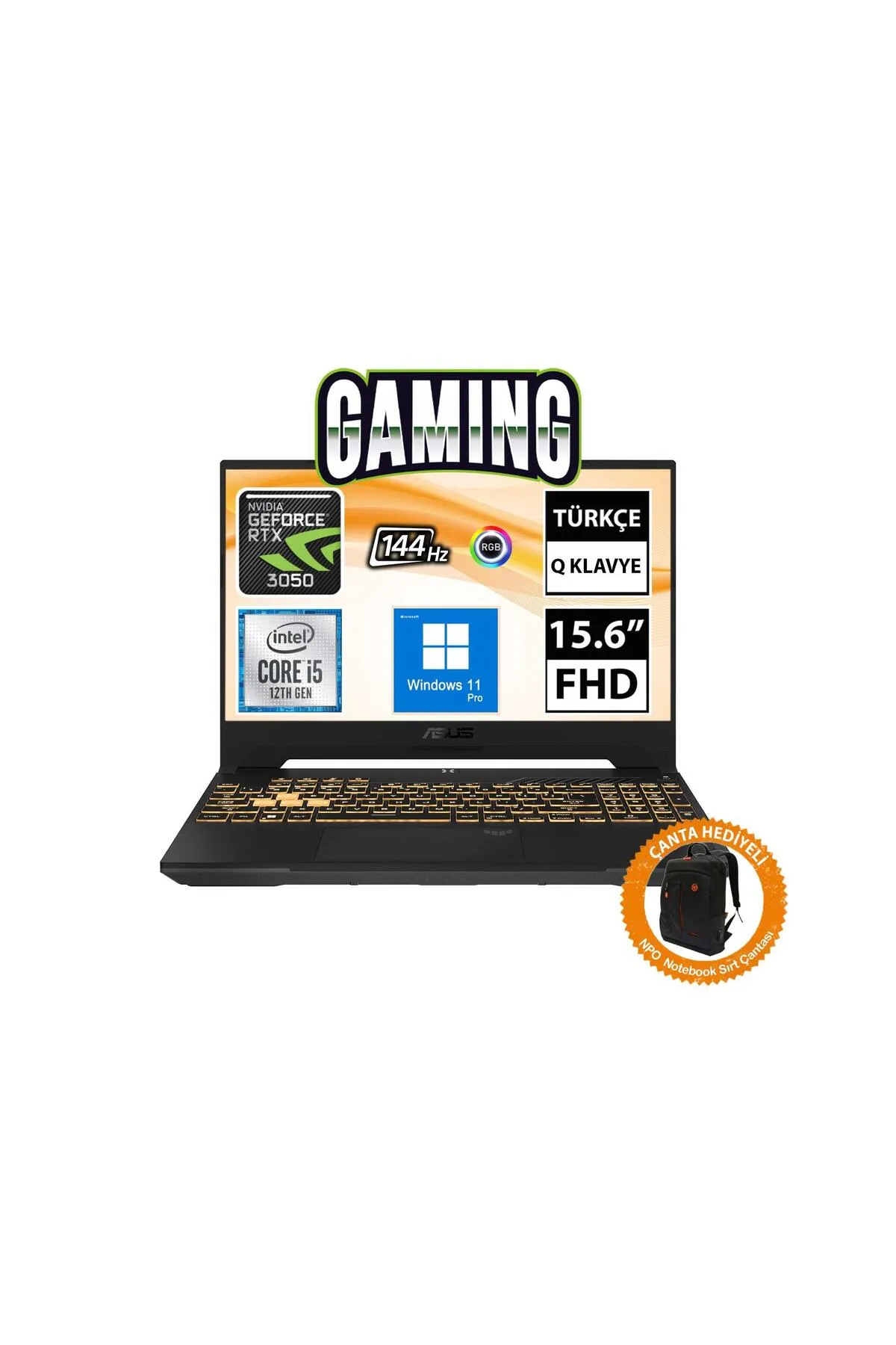 Asus TUF Gaming F15 FX507ZC4-HN205A16 i5-12500H 32GB 1TBSSD RTX3050 15.6" FullHD W11P Taşınabilir Bi