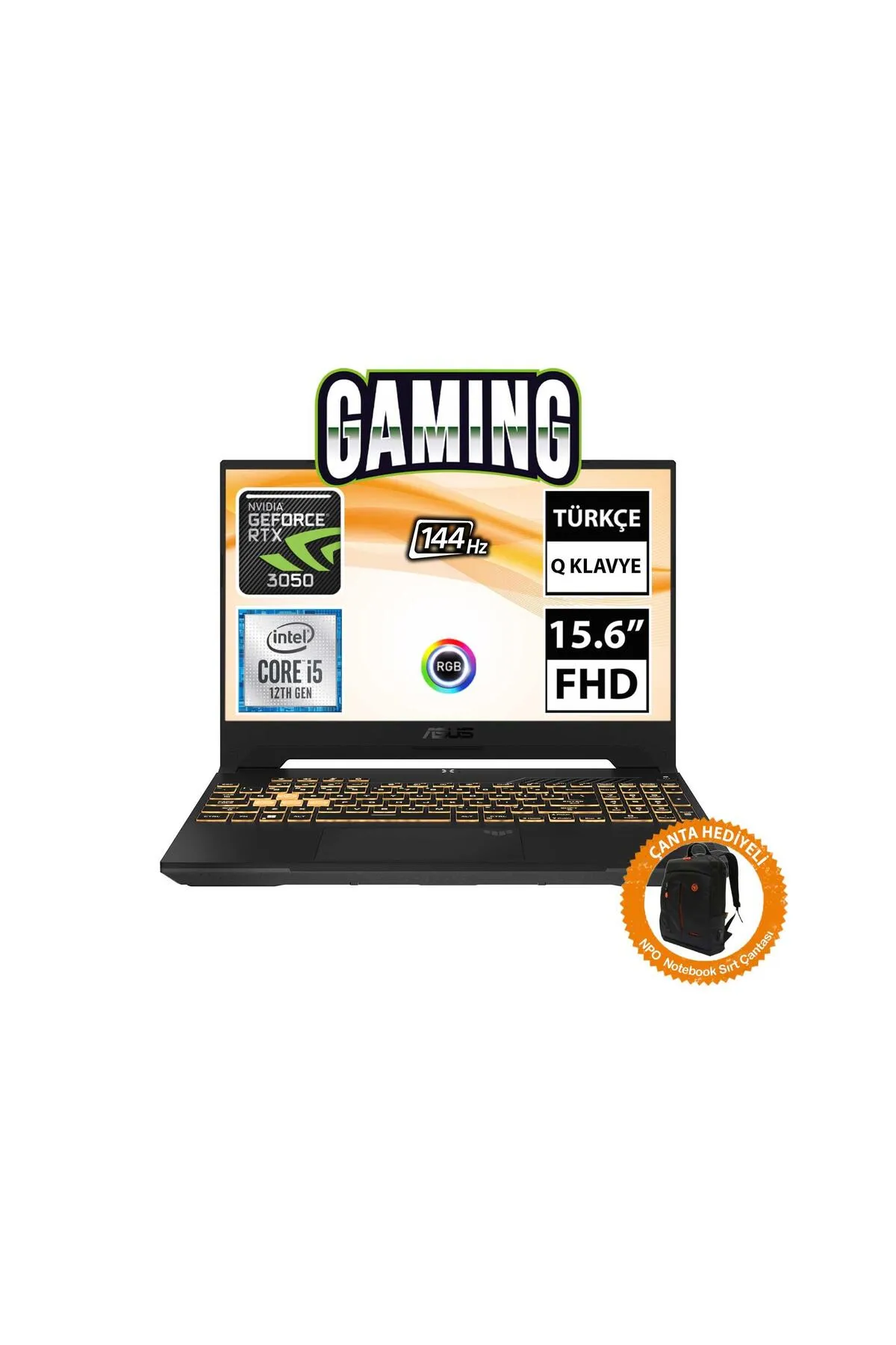 Asus TUF Gaming F15 FX507ZC4-HN205A6 i5-12500H 32GB 512SSD RTX3050 15.6" FullHD FreeDOS Taşınabilir