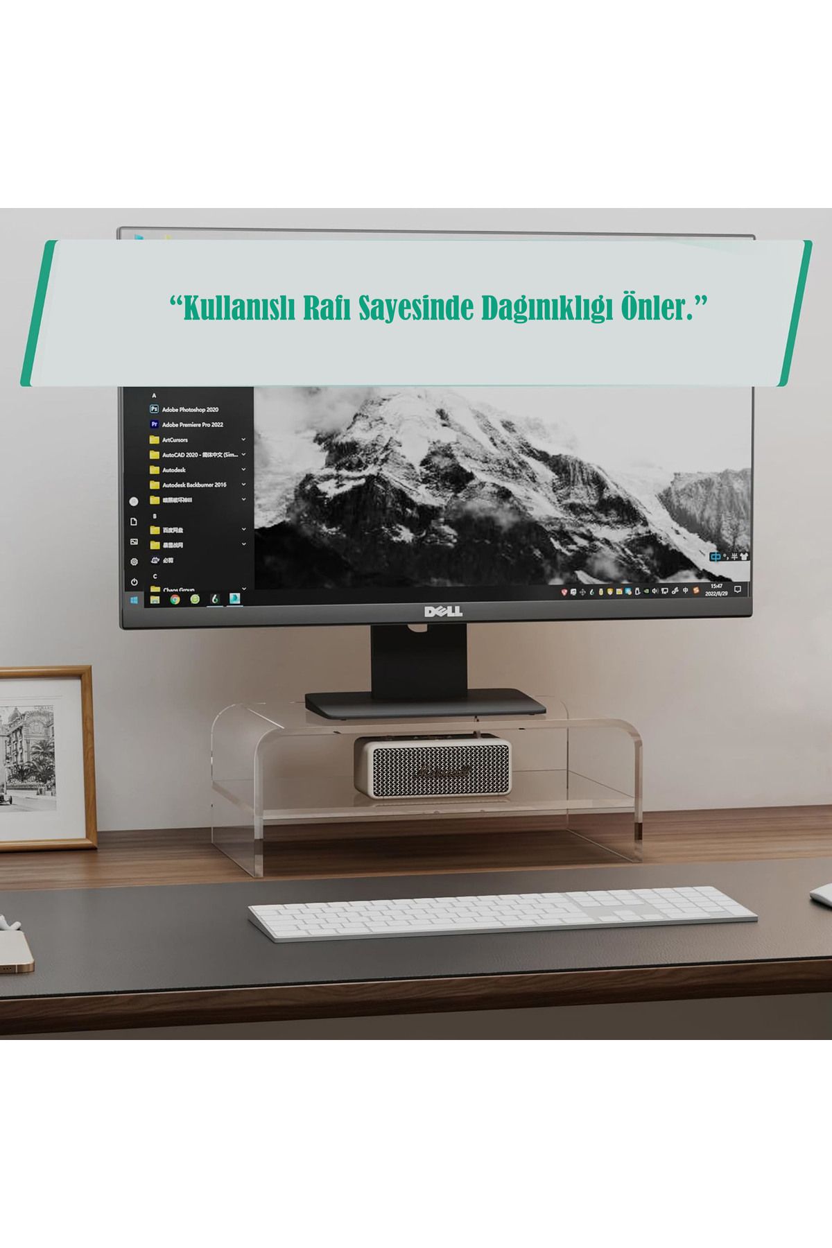 TUVAREKLAM Tuva Reklam Çok Amaçlı Ara Raflı Tv, Monitör Ve Notebook Standı (ŞEFFAF PLEKSİ)