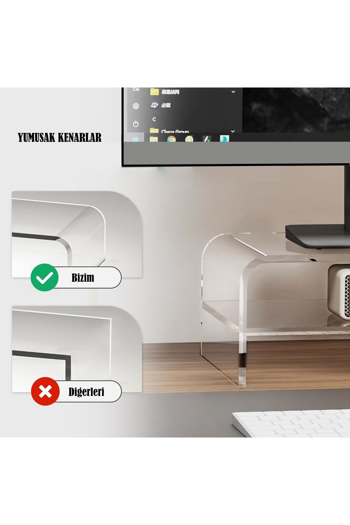 TUVAREKLAM Tuva Reklam Çok Amaçlı Ara Raflı Tv, Monitör Ve Notebook Standı (ŞEFFAF PLEKSİ)