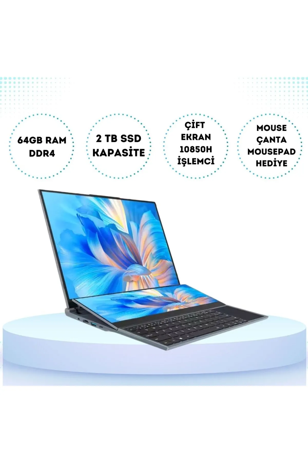 Yasomi Twin-up 2tb Ssd 16" Core I7 Ddr4 10850h Işlemci Win11pro Çift Ssd Çift Ekran Laptop