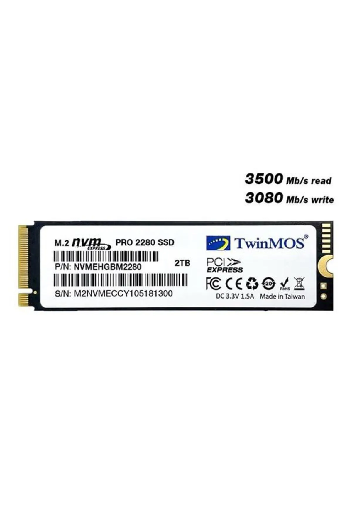 Genel Markalar TWINMOS 2TB NVMe2TB2280AP 3500- 3080MB/s M2 PCIe NVMe Gen3 Disk