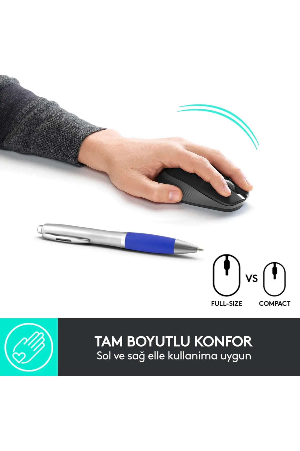 Logitech Tx M190 Büyük Boy Usb Alıcılı 1.000 Dpı Kablosuz Mouse - Gri Tex Yeni Model Desen 721051