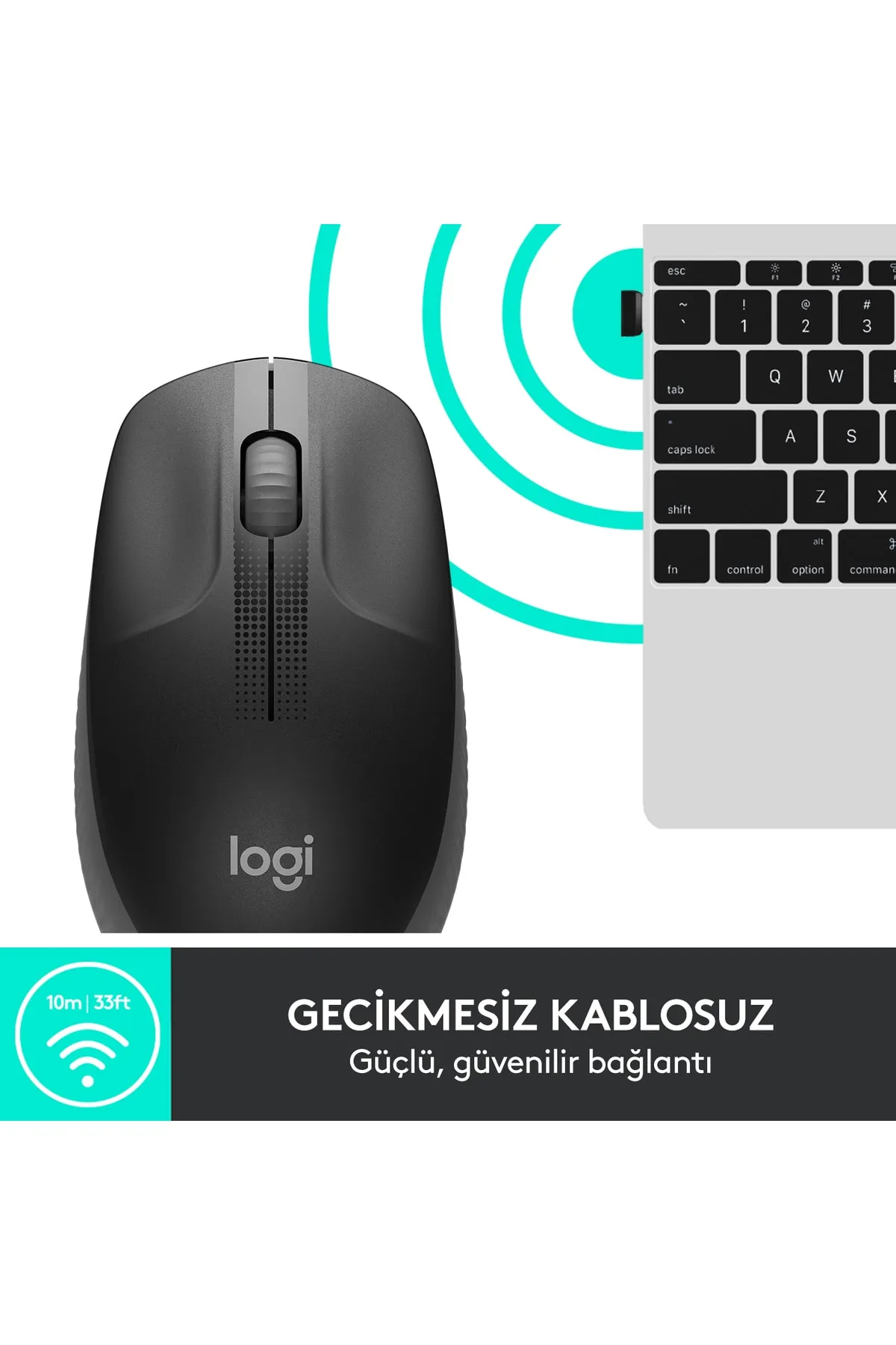 Logitech Tx M190 Büyük Boy Usb Alıcılı 1.000 Dpı Kablosuz Mouse - Gri Tex Yeni Model Desen 721051