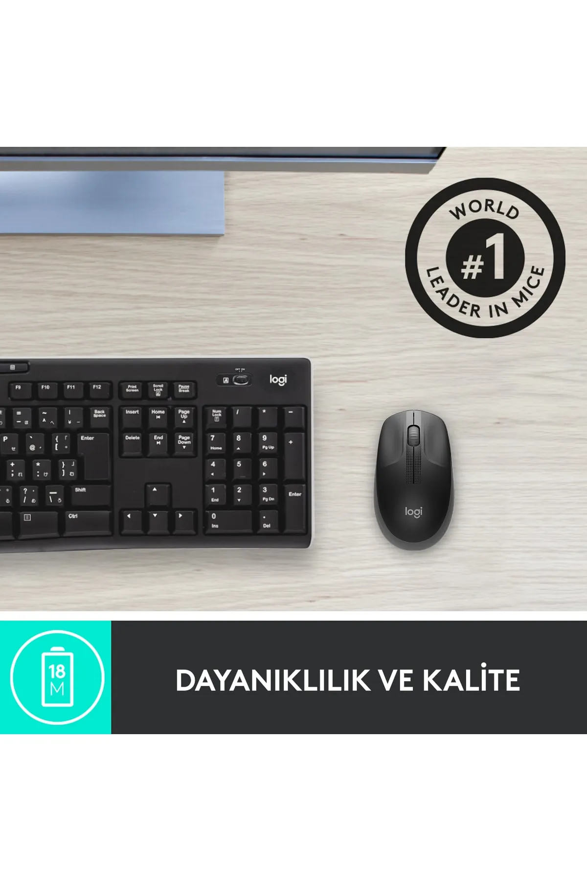 Logitech Tx M190 Büyük Boy Usb Alıcılı 1.000 Dpı Kablosuz Mouse - Gri Tex Yeni Model Desen 721051