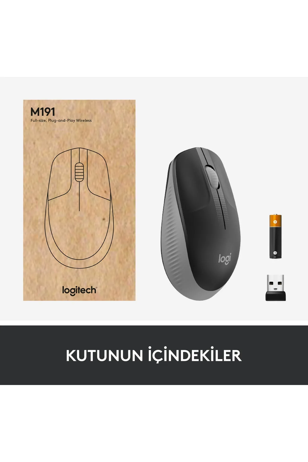 Logitech Tx M190 Büyük Boy Usb Alıcılı 1.000 Dpı Kablosuz Mouse - Gri Tex Yeni Model Desen 721051