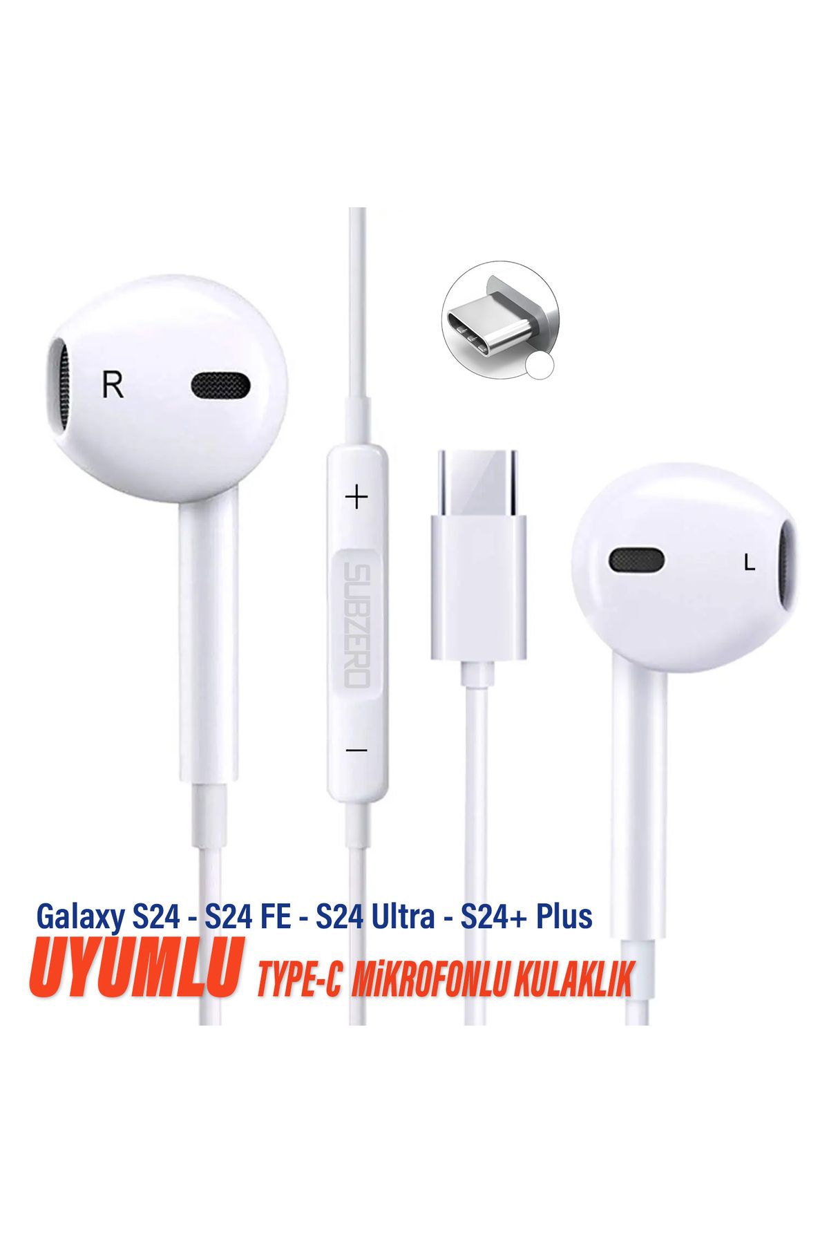 EXENAR Type-C Mikrofonlu Kulaklık Samsung S24 - S24 FE - S24 Ultra - S24+ Plus Uyumlu Beyaz