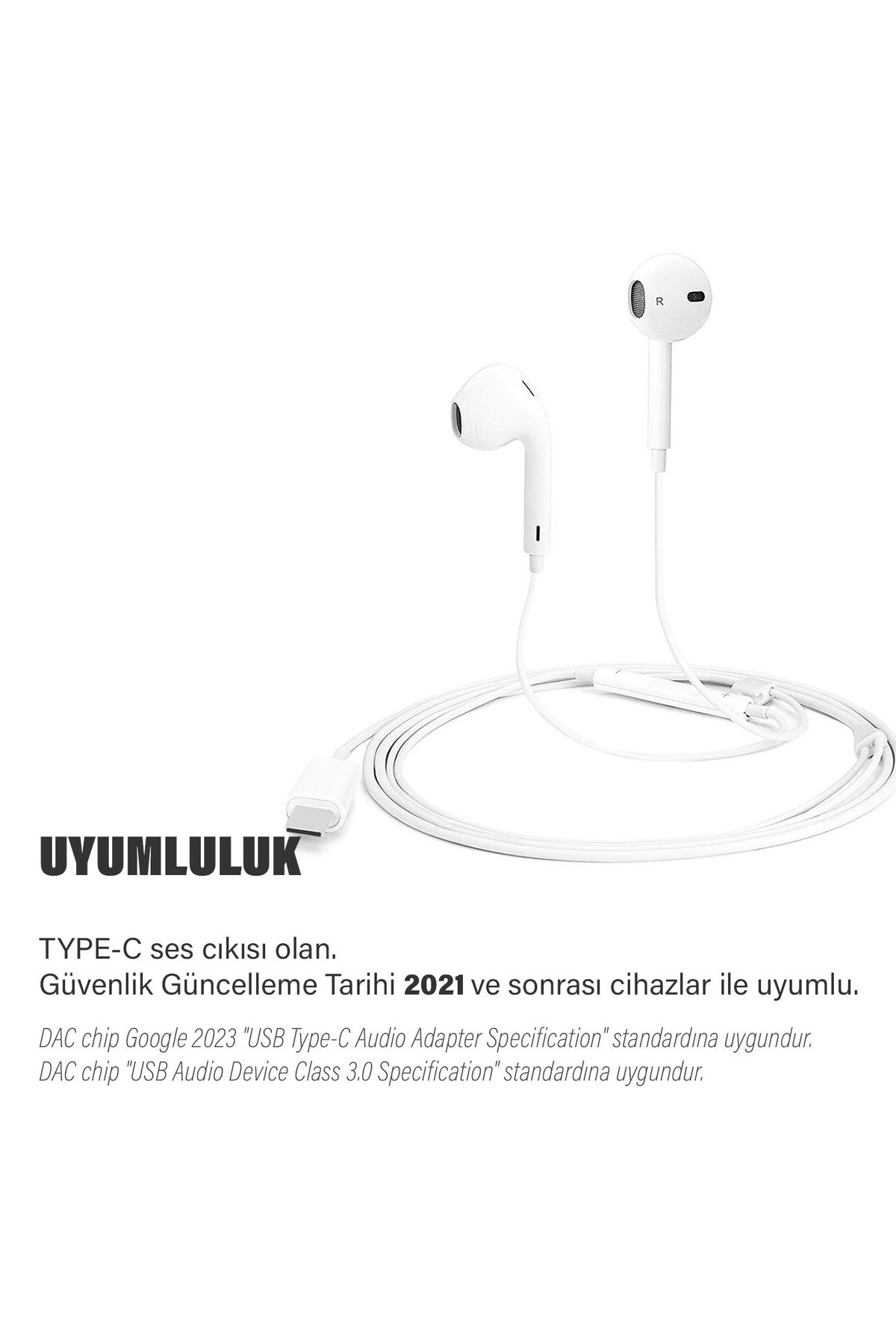 EXENAR Type-C Mikrofonlu Kulaklık Samsung S24 - S24 FE - S24 Ultra - S24+ Plus Uyumlu Beyaz