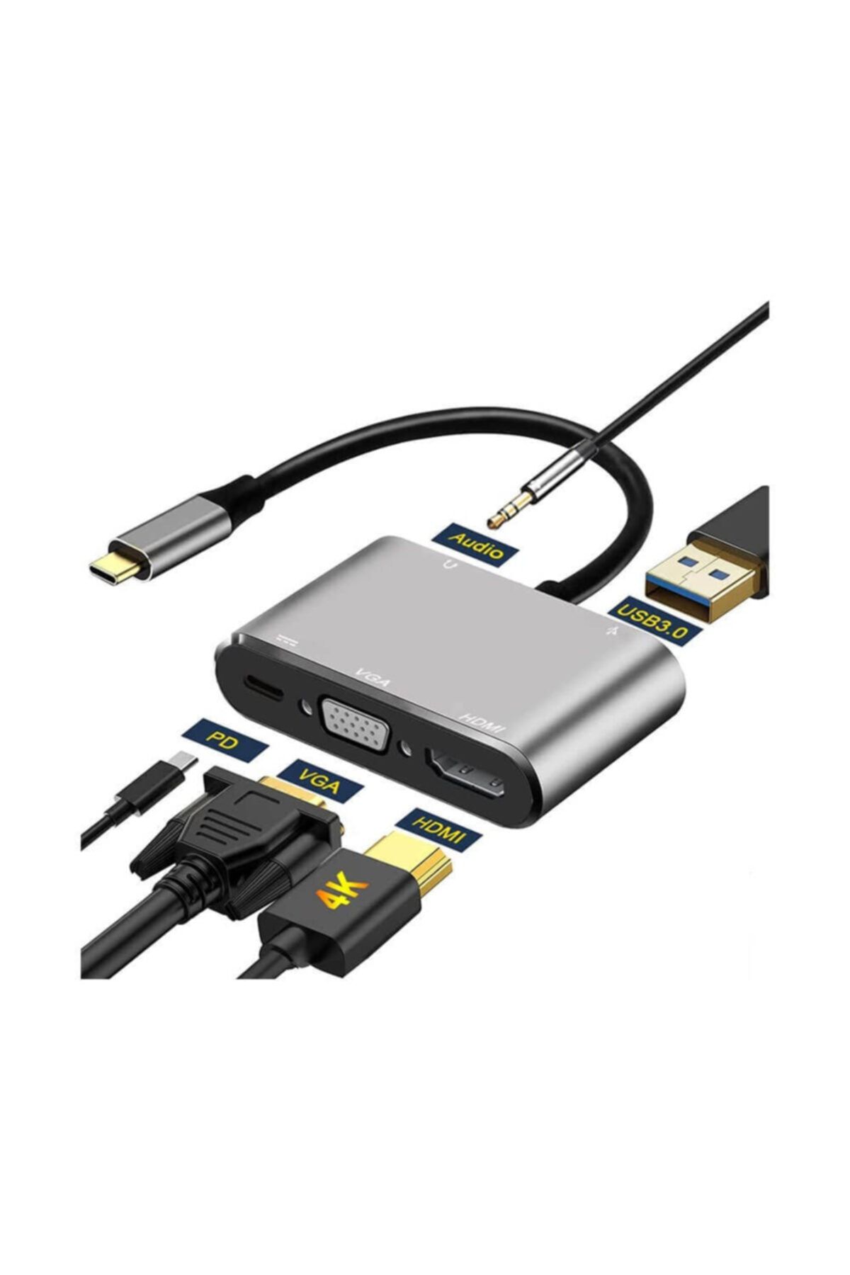 WOZLO Type-C To 4K Hdmi Vga Usb 3.0 Otg Audio Ses Çevirici Kablo 5 In 1 (533635045)