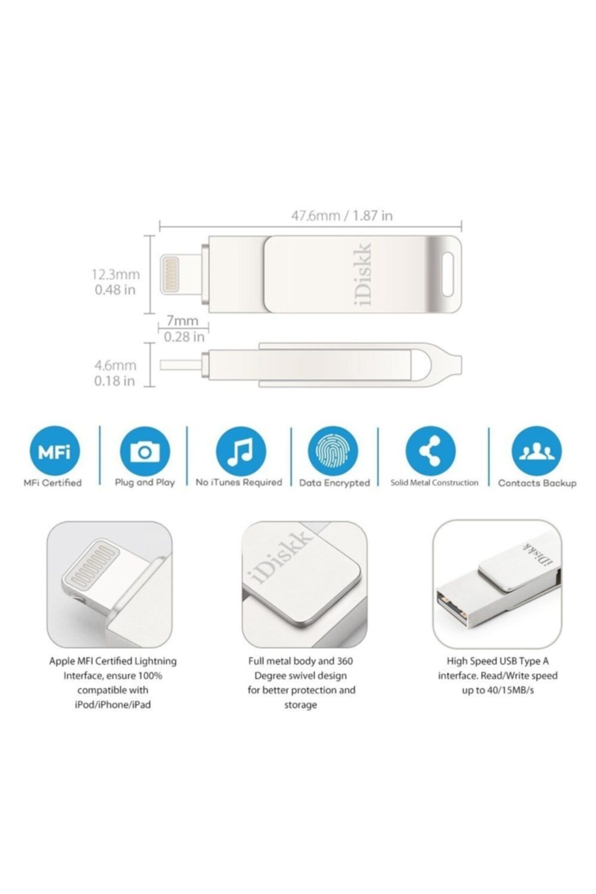 Genel Markalar U001 64gb Apple Mfı Sertıfıkalı Iphone Ipad Lightning Usb 3.0/2.0 Otg Flash Bellek Disk Pc